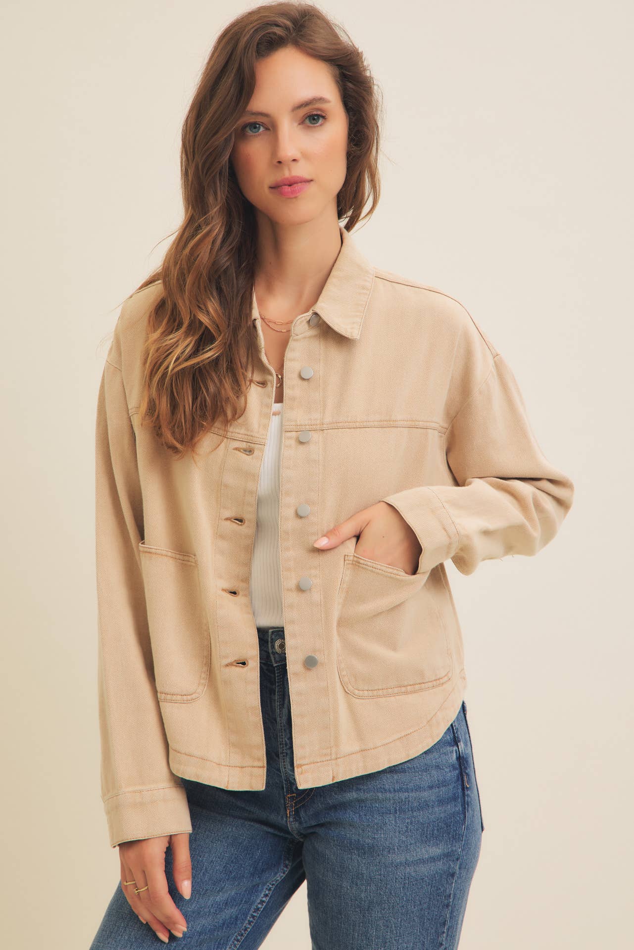 ONE OF A KIND WASHED COTTON TWILL UTILITY OVERSIZED JACKET