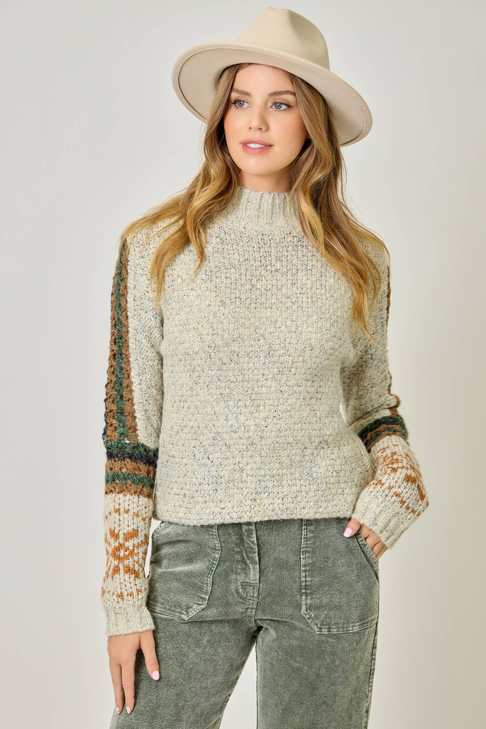 61313 Mock Neck Fair Isle Cuff Sweater