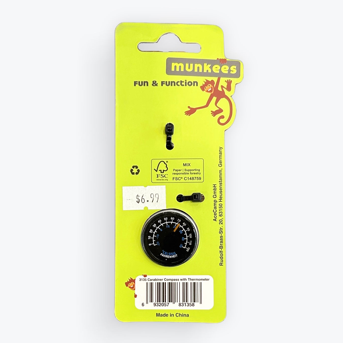 Munkees Carabiner Compass w/ Thermometer