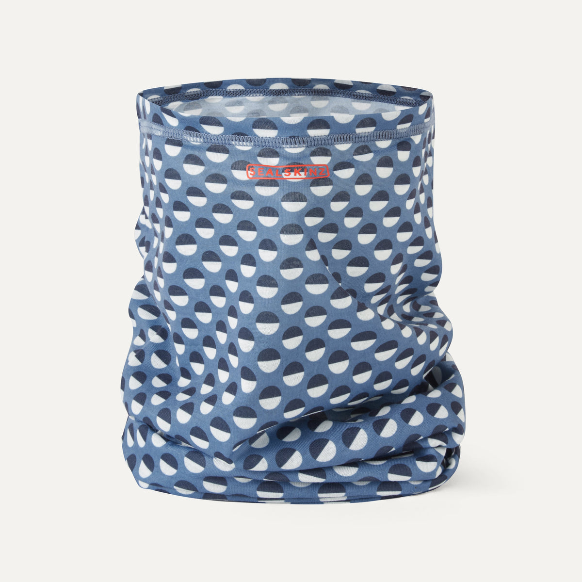 Sealskinz Harpley Accessories neck gaiter in blue with white and dark blue half-circle pattern.
