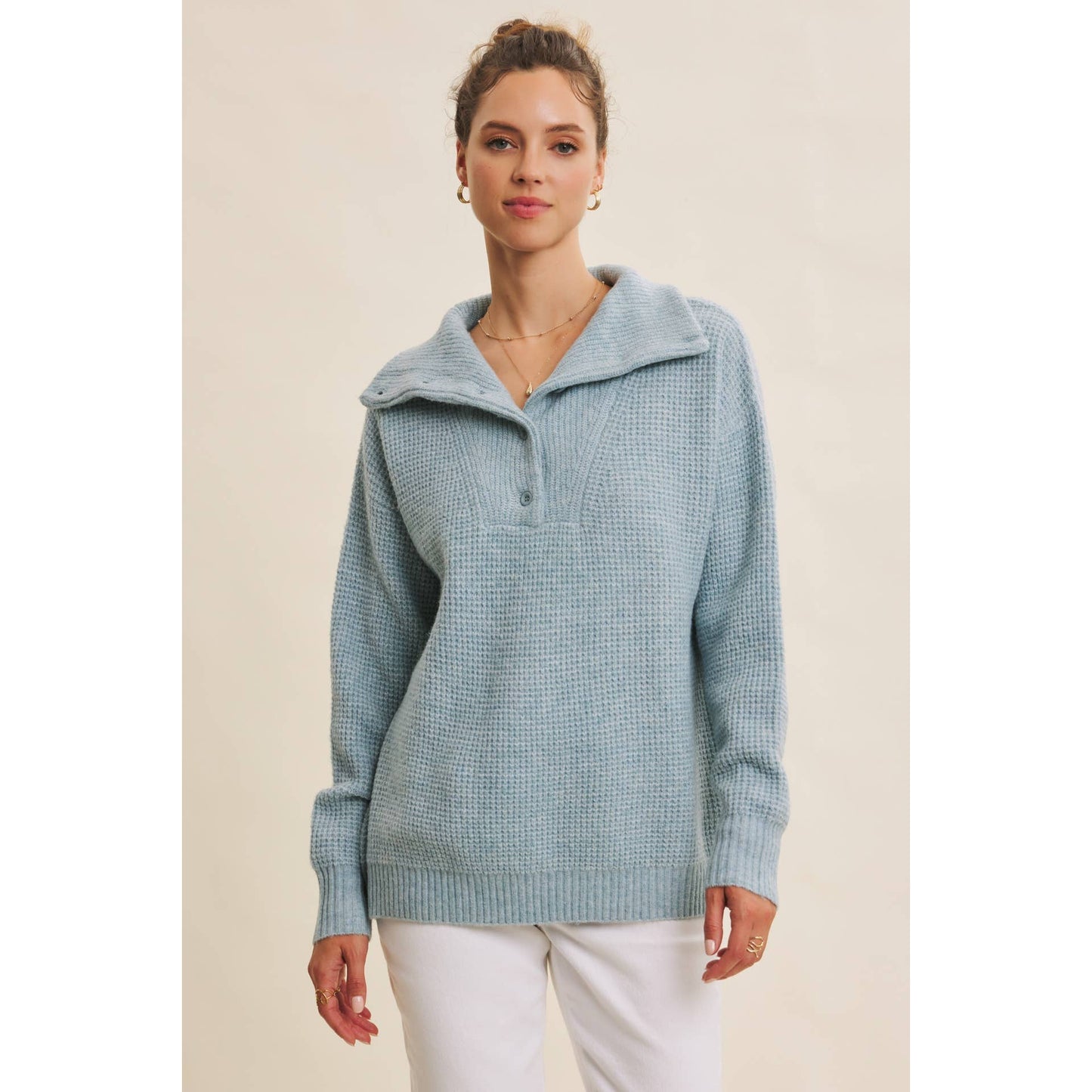 PLANET-FRIENDLY ESSENTIAL WOOL WAFFLE KNIT PULLOVER SWEATER