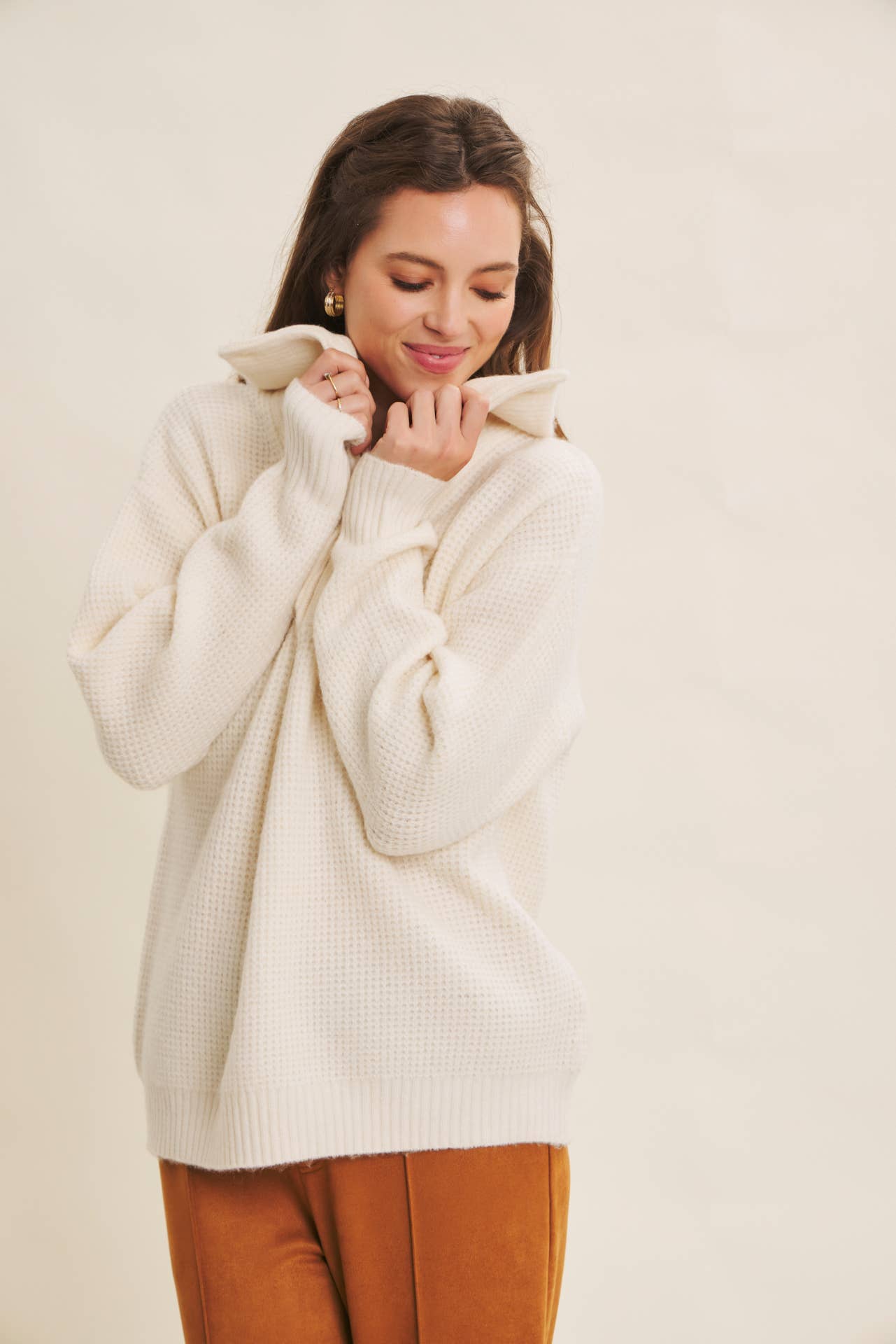 PLANET-FRIENDLY ESSENTIAL WOOL WAFFLE KNIT PULLOVER SWEATER