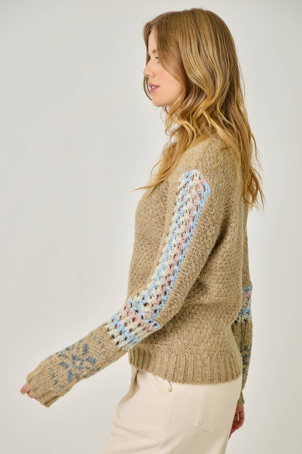 61313 Mock Neck Fair Isle Cuff Sweater