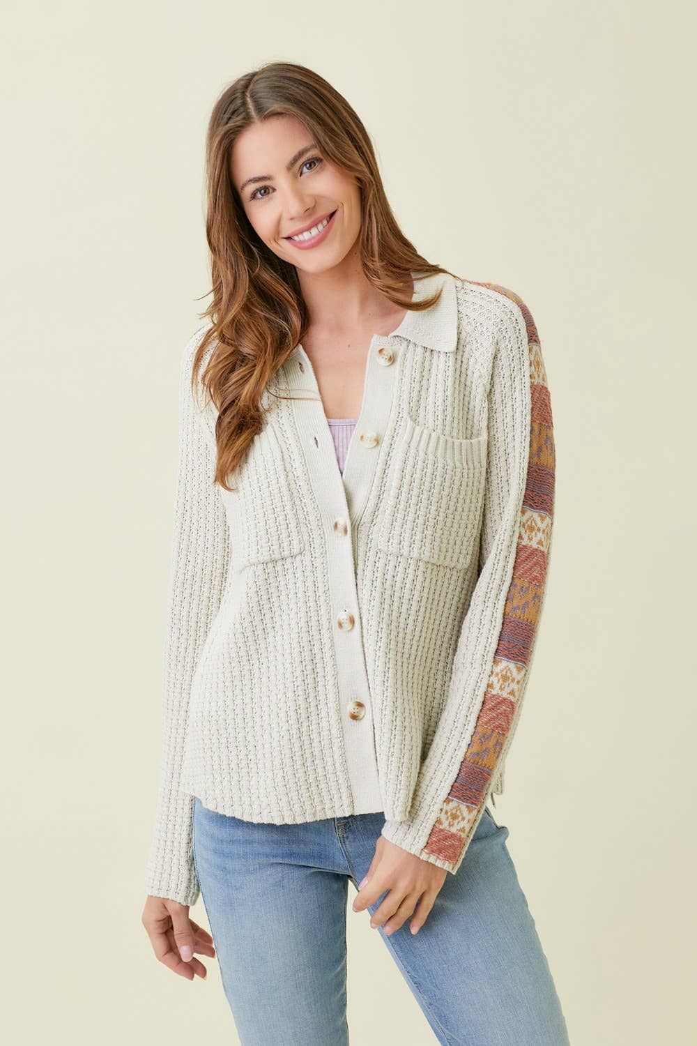 60290 Mixed Weaving Sweater Jacket