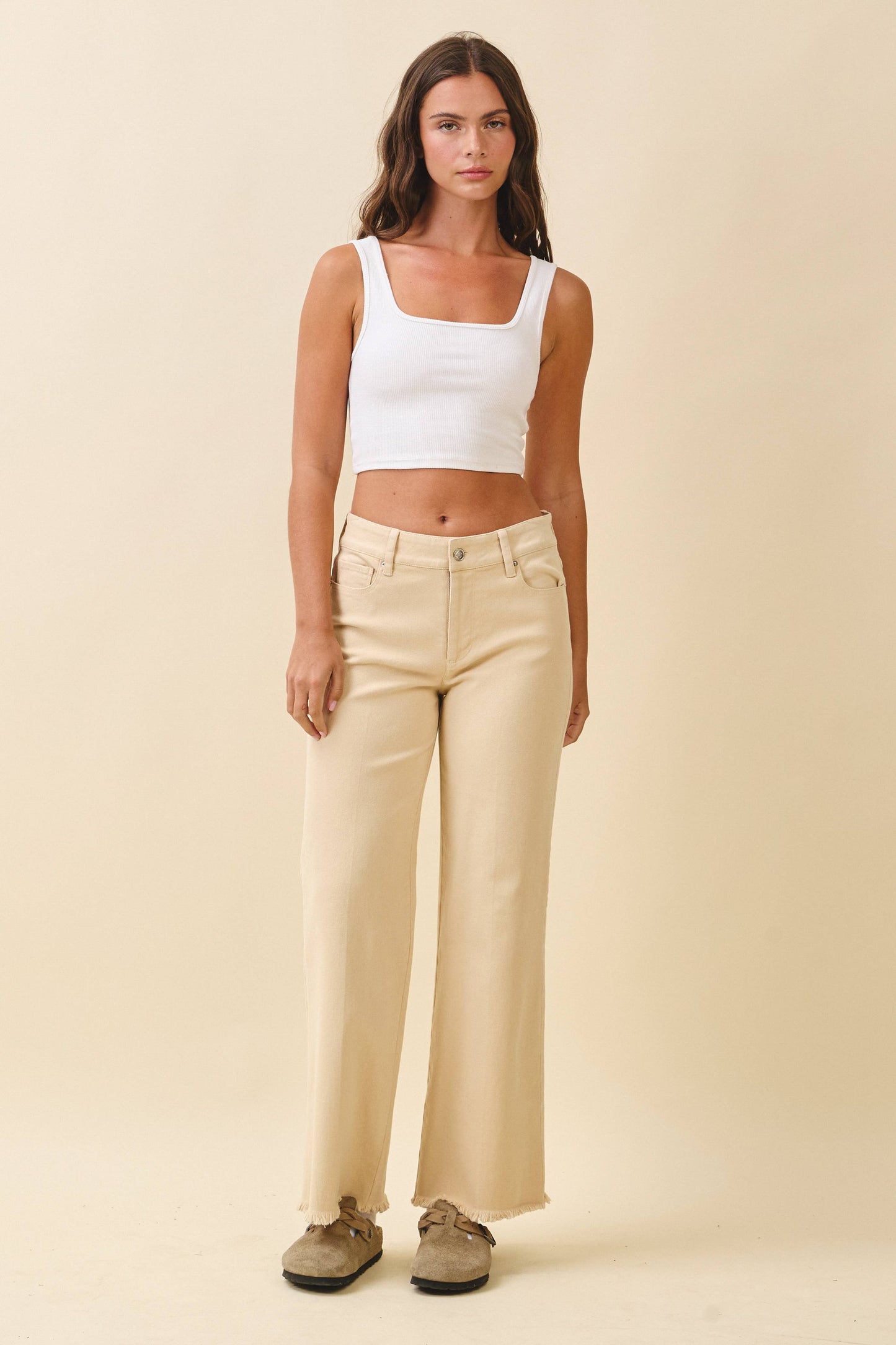 7164GK Wide Leg Raw Hem Denim Pants