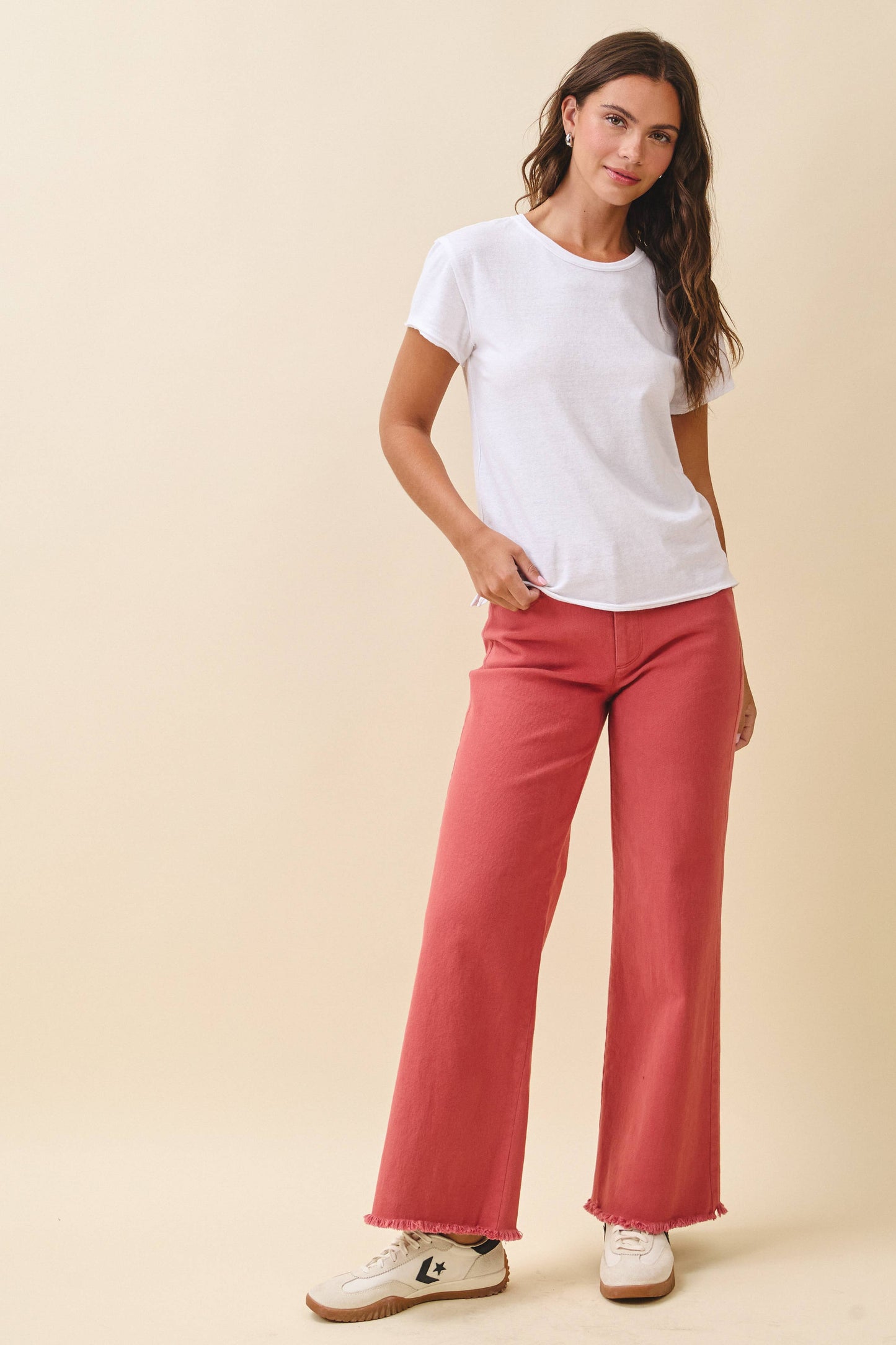 7164GK Wide Leg Raw Hem Denim Pants