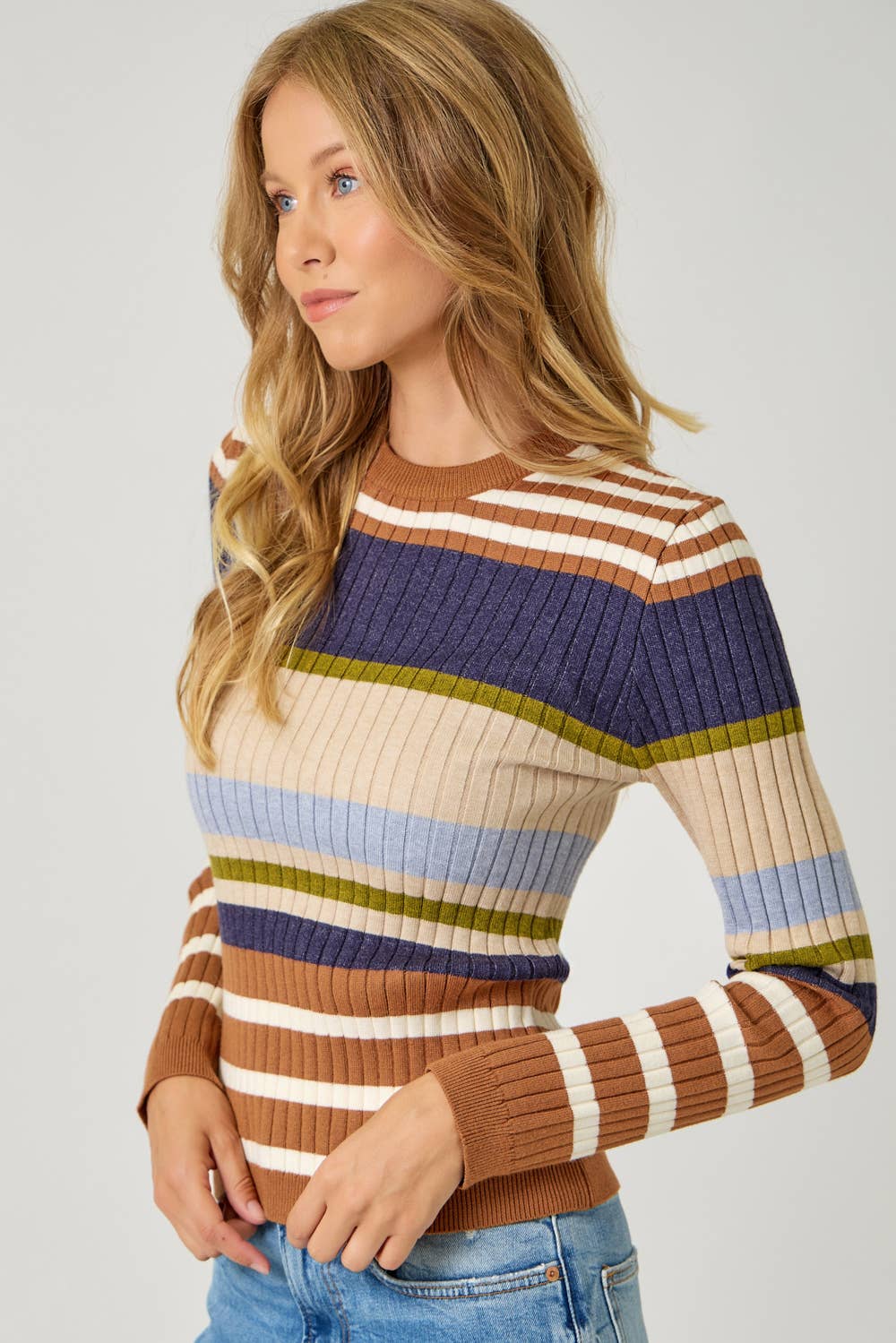 60429 Color Block Striped Sweater Top