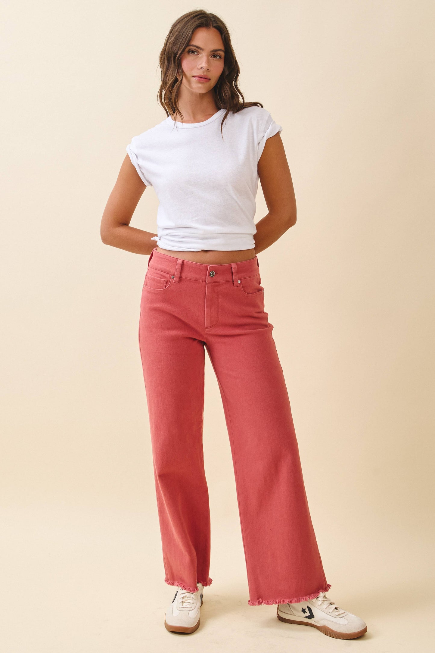 7164GK Wide Leg Raw Hem Denim Pants