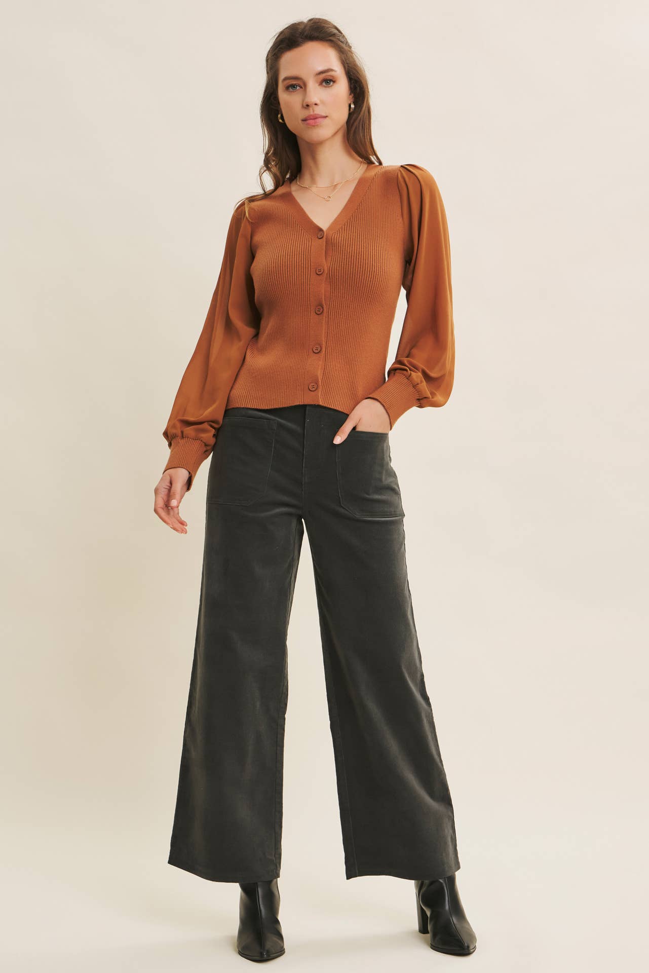 ESSENTIAL COZY CHIC CORDUROY WIDE-LEG PANTS