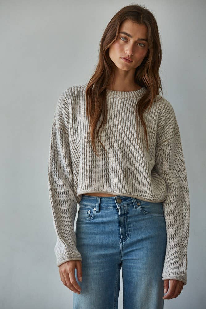 W1789 | Knit Sweater Acrylic Ribbed Crew Neck Pullover