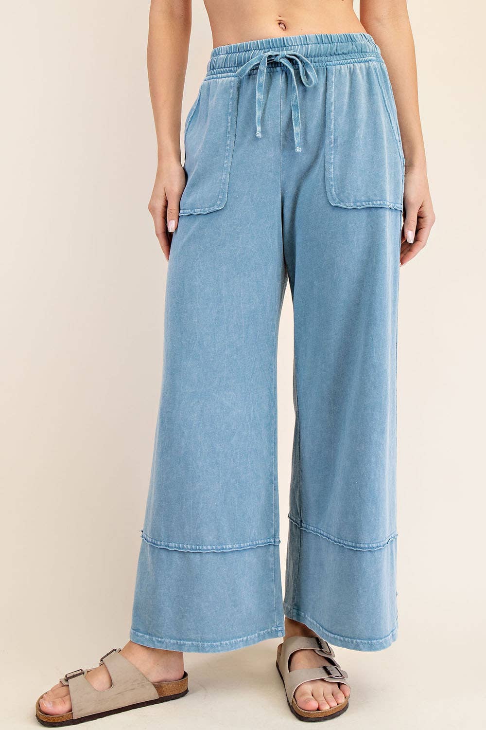 MINERAL WASHED WIDE LEG PANT