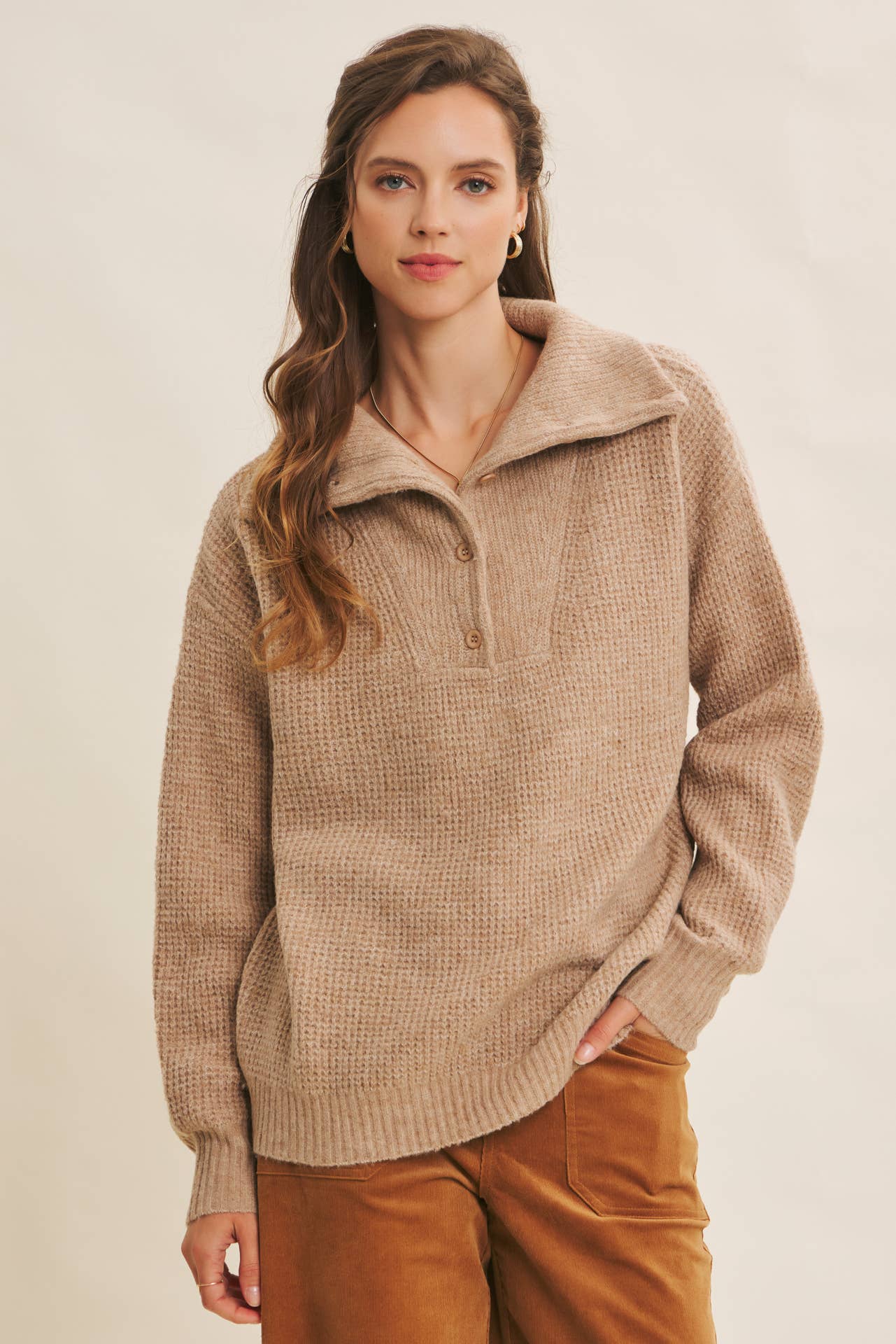 PLANET-FRIENDLY ESSENTIAL WOOL WAFFLE KNIT PULLOVER SWEATER