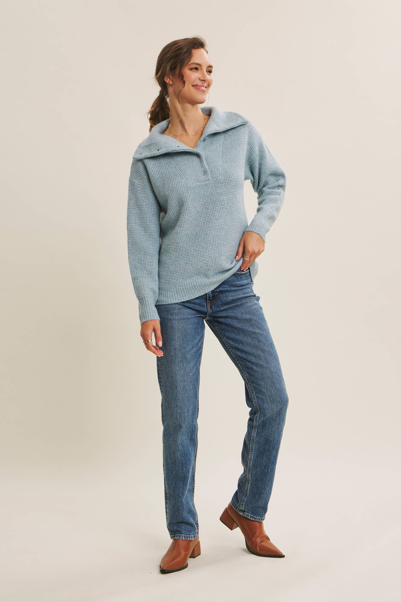 PLANET-FRIENDLY ESSENTIAL WOOL WAFFLE KNIT PULLOVER SWEATER
