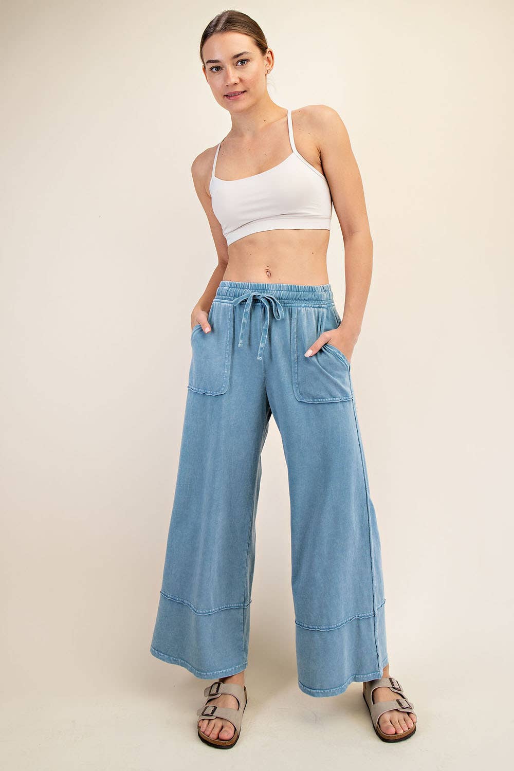 MINERAL WASHED WIDE LEG PANT