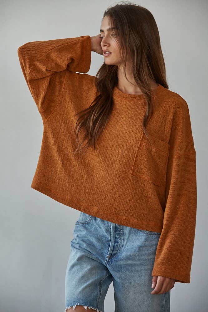 RJ3523 | Knit Polyester Spandex Front Pocket Pullover Top