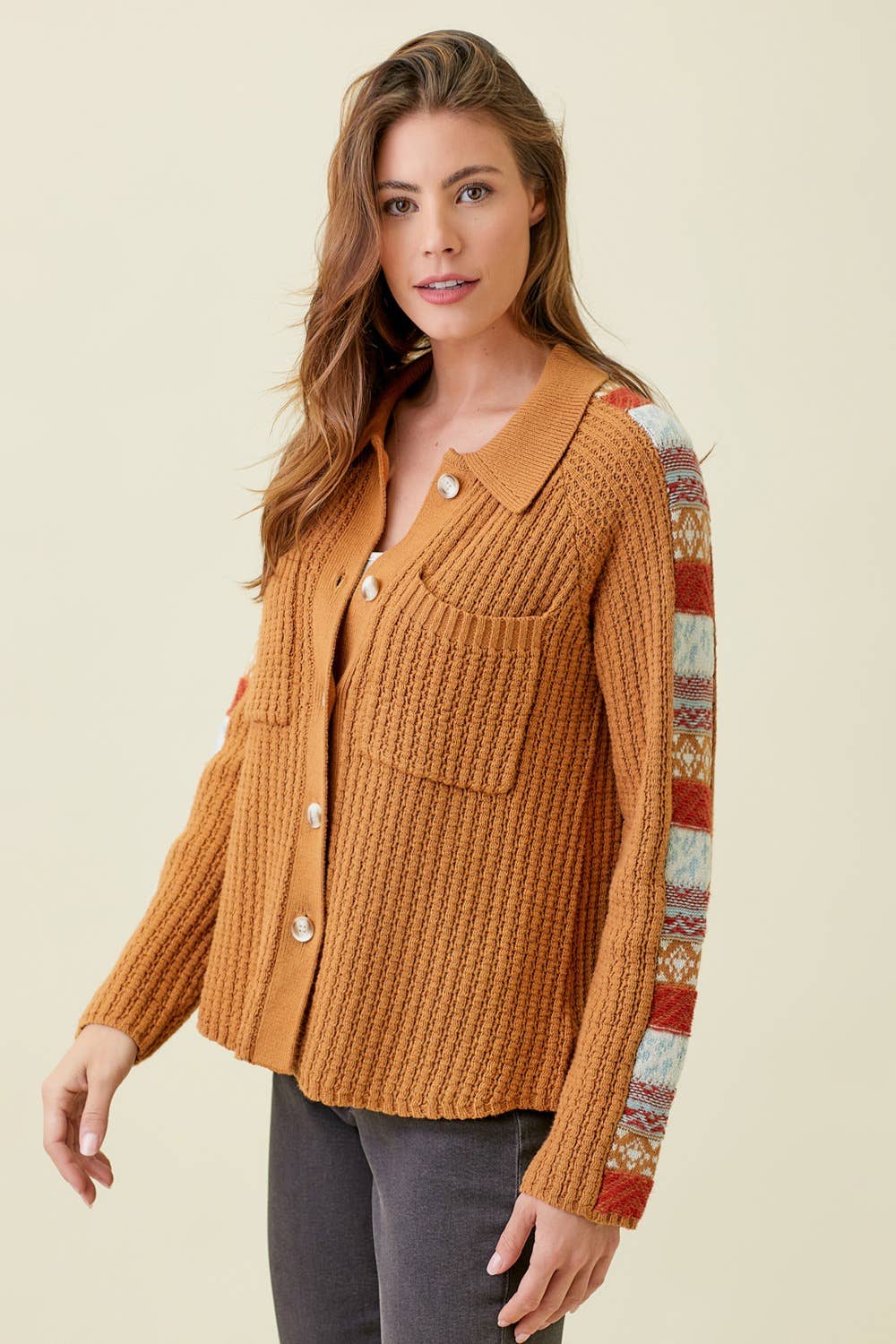 60290 Mixed Weaving Sweater Jacket