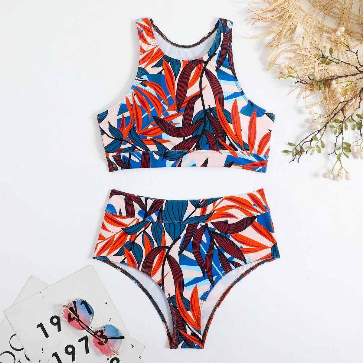 High Waist Bikini Set - Solid Color Swimsuit_CWMW0191