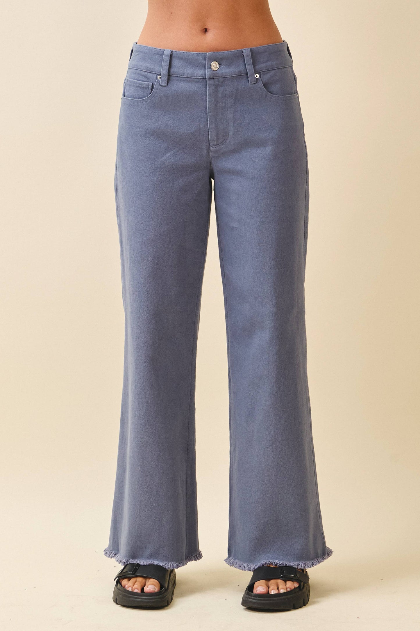 7164GK Wide Leg Raw Hem Denim Pants
