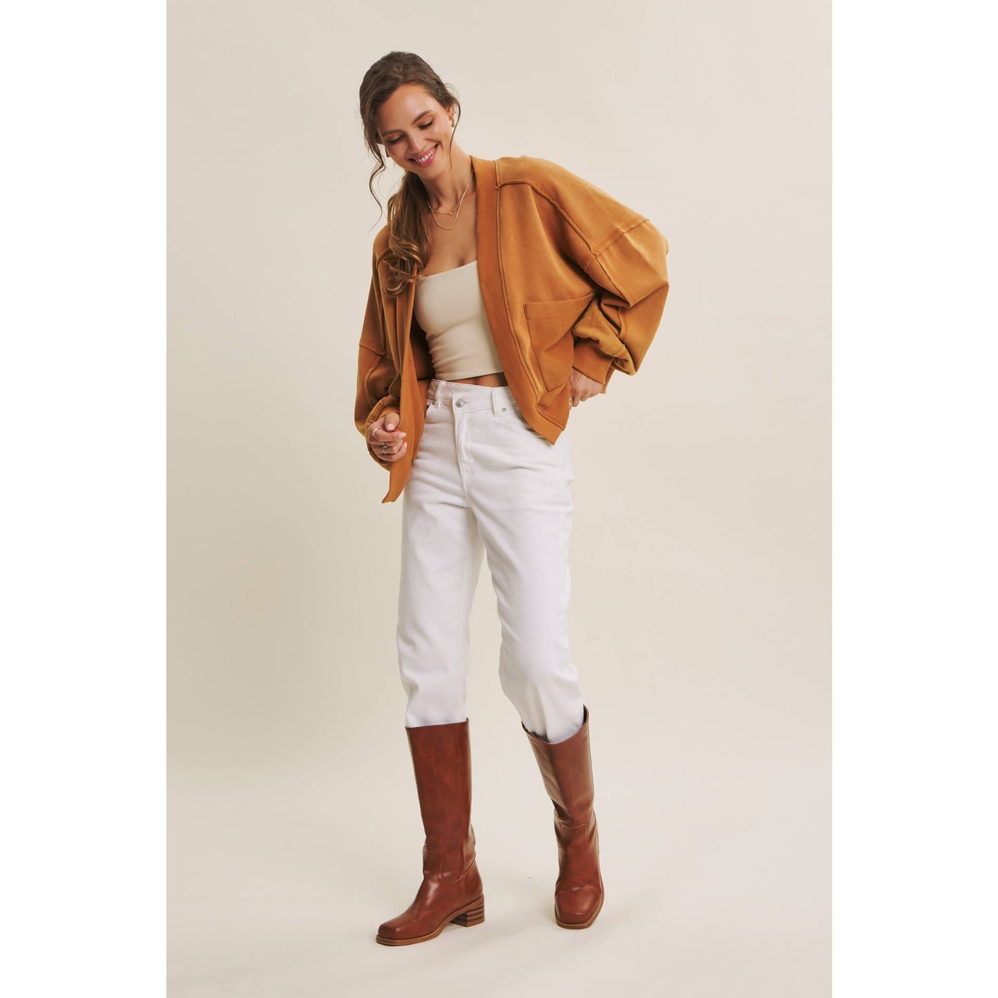 COZY FAVORITE MINERAL-WASHED FRENCH TERRY CARDIGAN