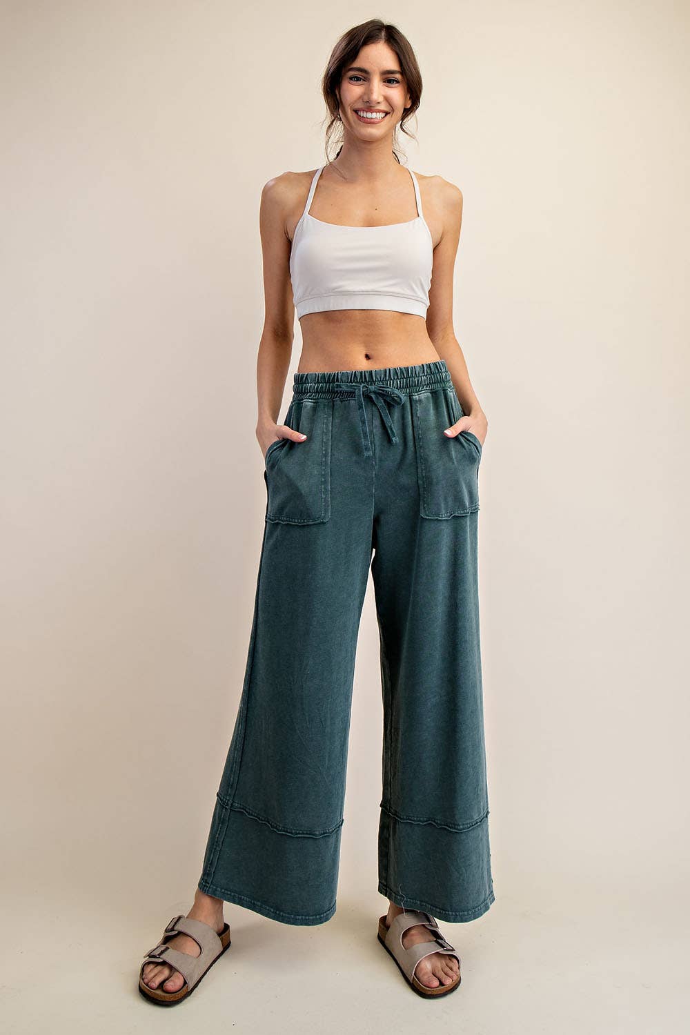 MINERAL WASHED WIDE LEG PANT