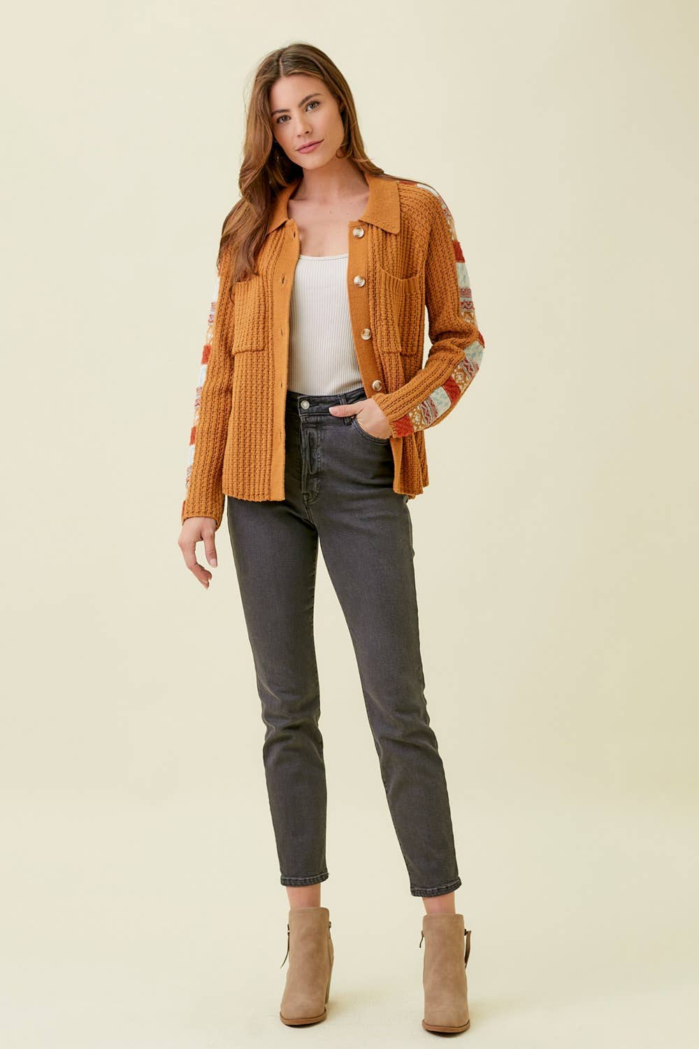 60290 Mixed Weaving Sweater Jacket