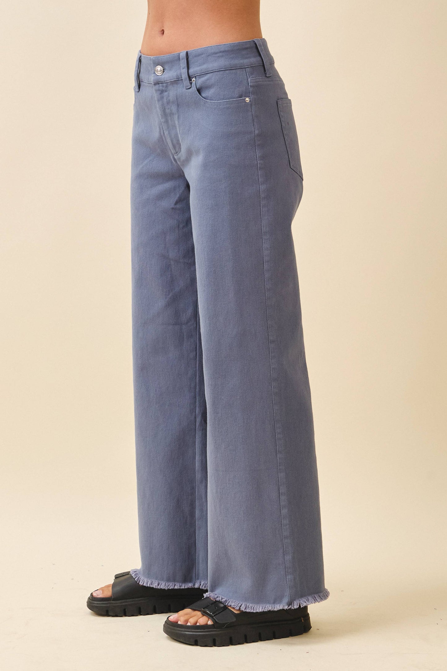 7164GK Wide Leg Raw Hem Denim Pants
