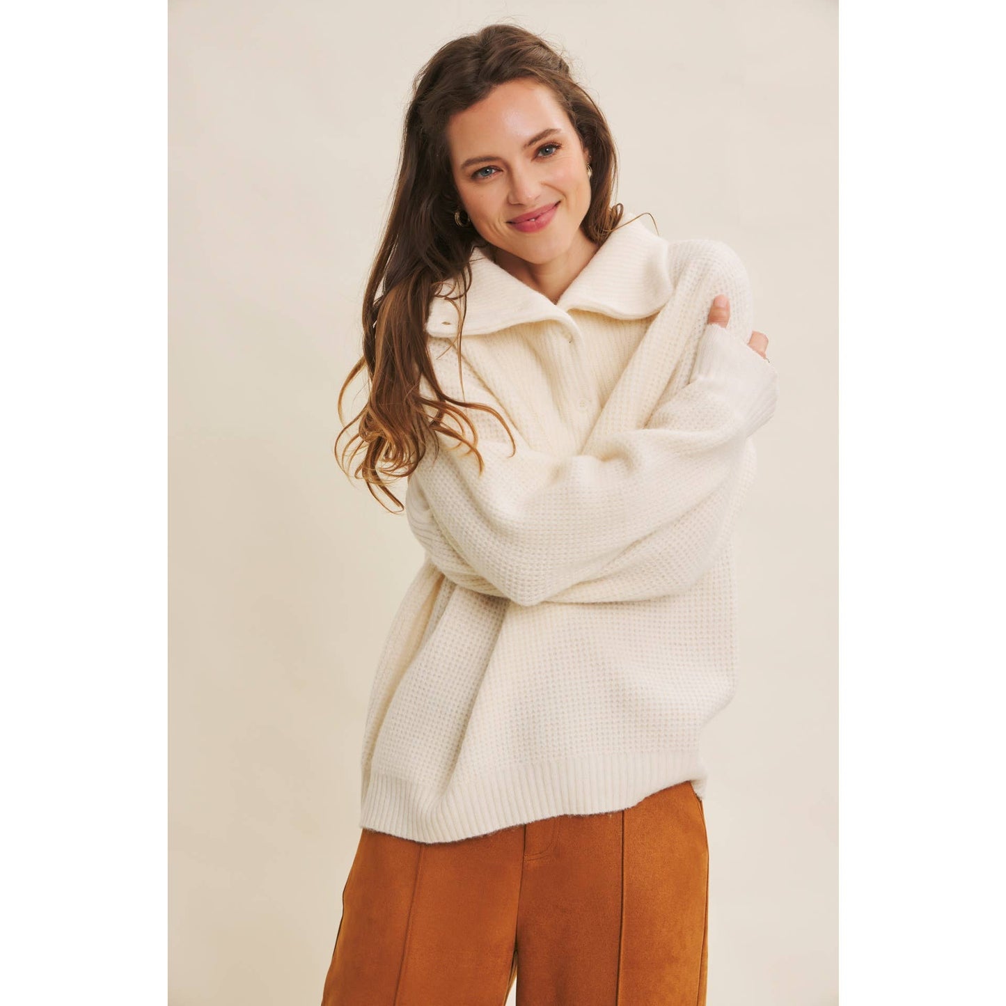 PLANET-FRIENDLY ESSENTIAL WOOL WAFFLE KNIT PULLOVER SWEATER