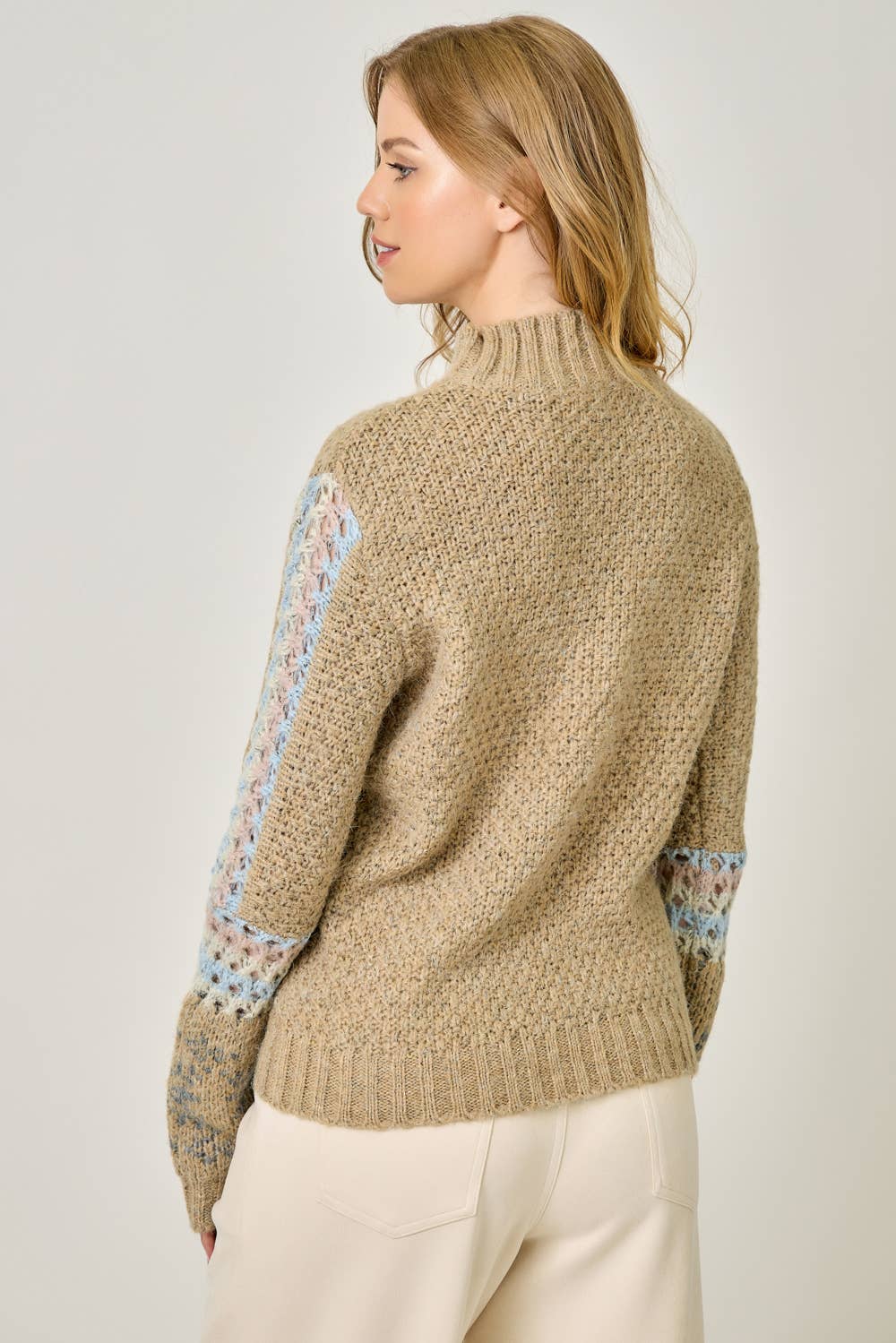 61313 Mock Neck Fair Isle Cuff Sweater