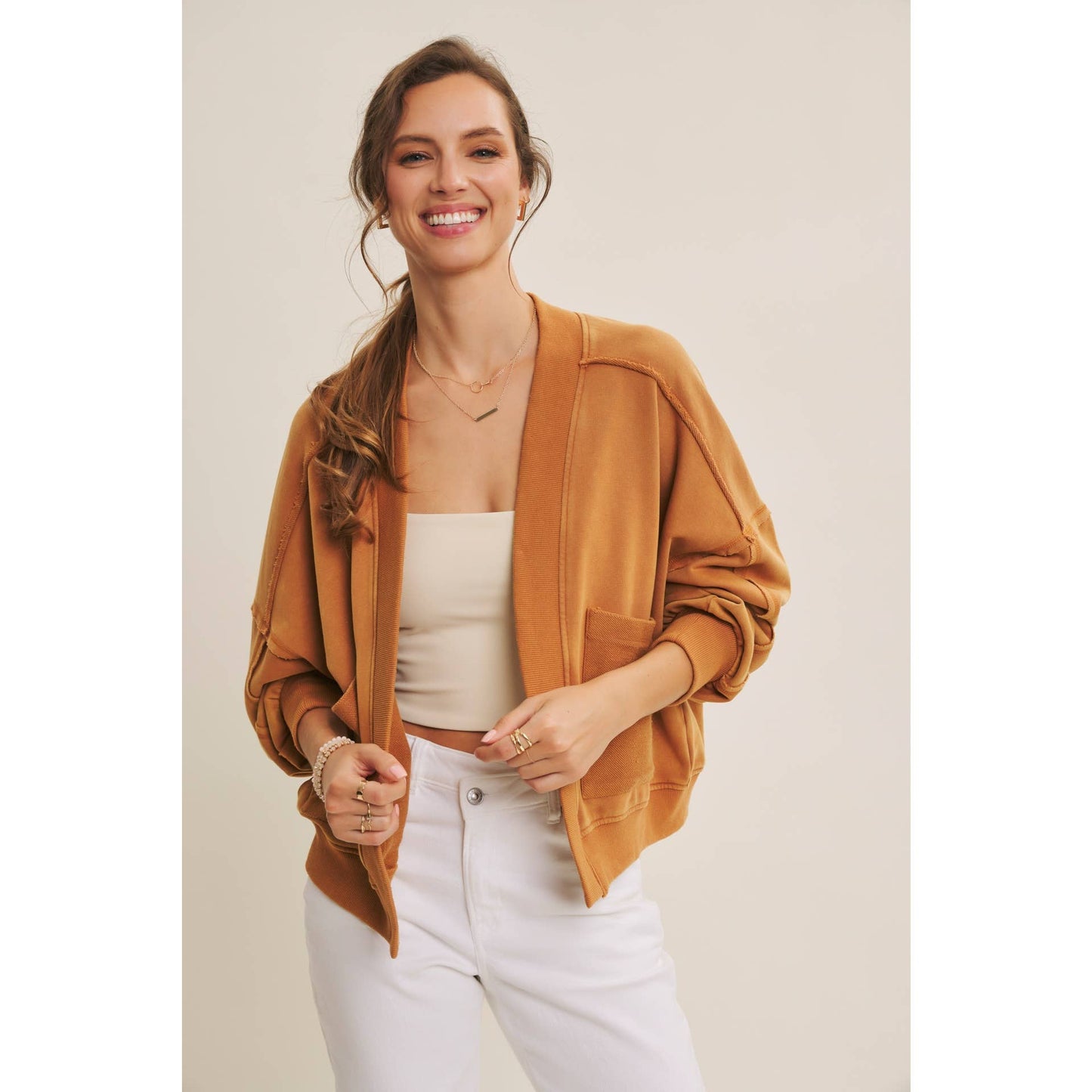 COZY FAVORITE MINERAL-WASHED FRENCH TERRY CARDIGAN