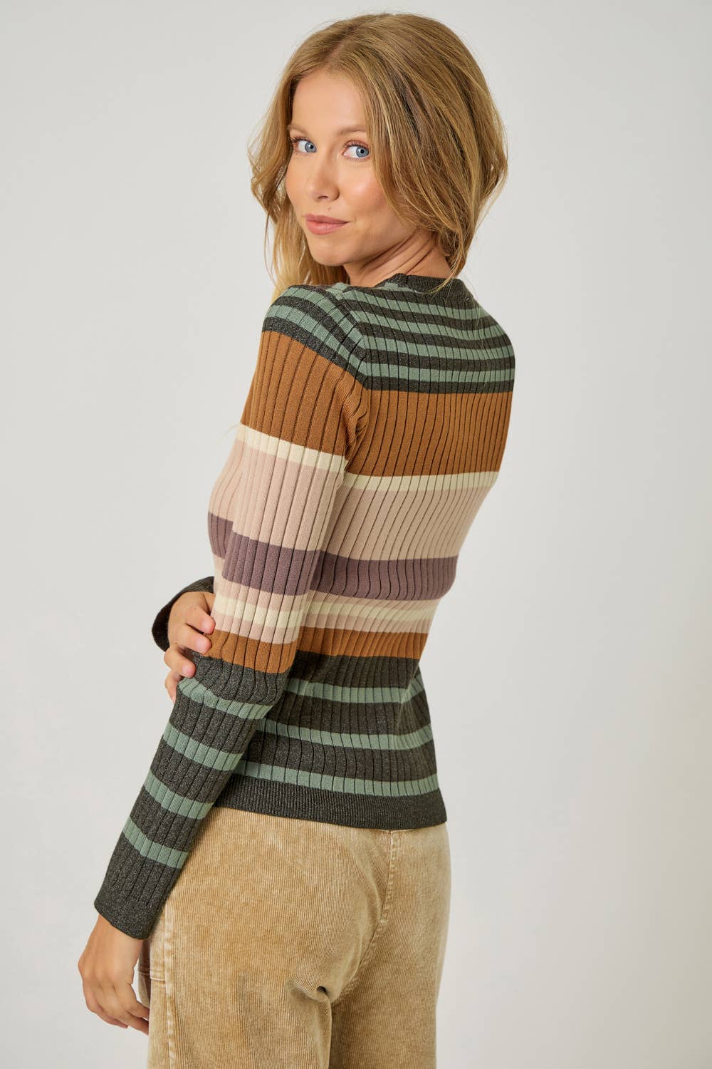 60429 Color Block Striped Sweater Top