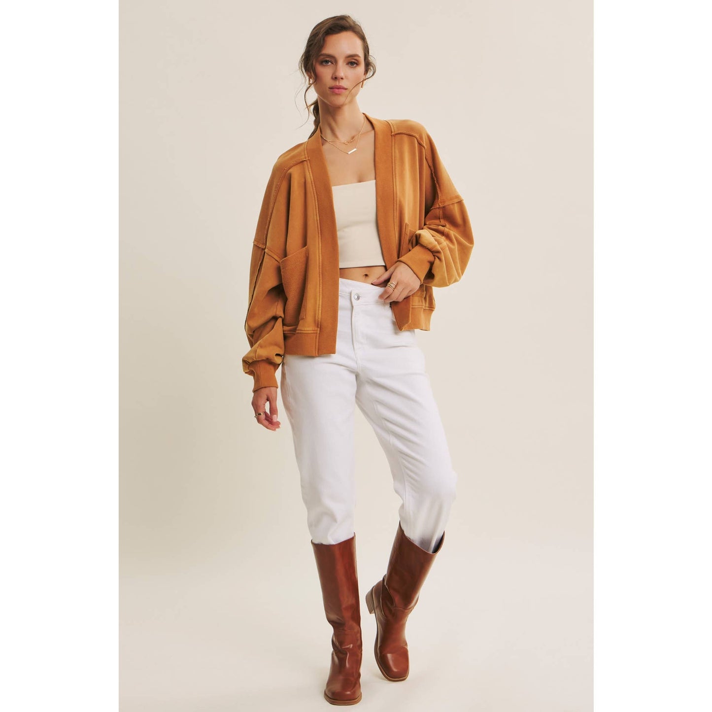 COZY FAVORITE MINERAL-WASHED FRENCH TERRY CARDIGAN