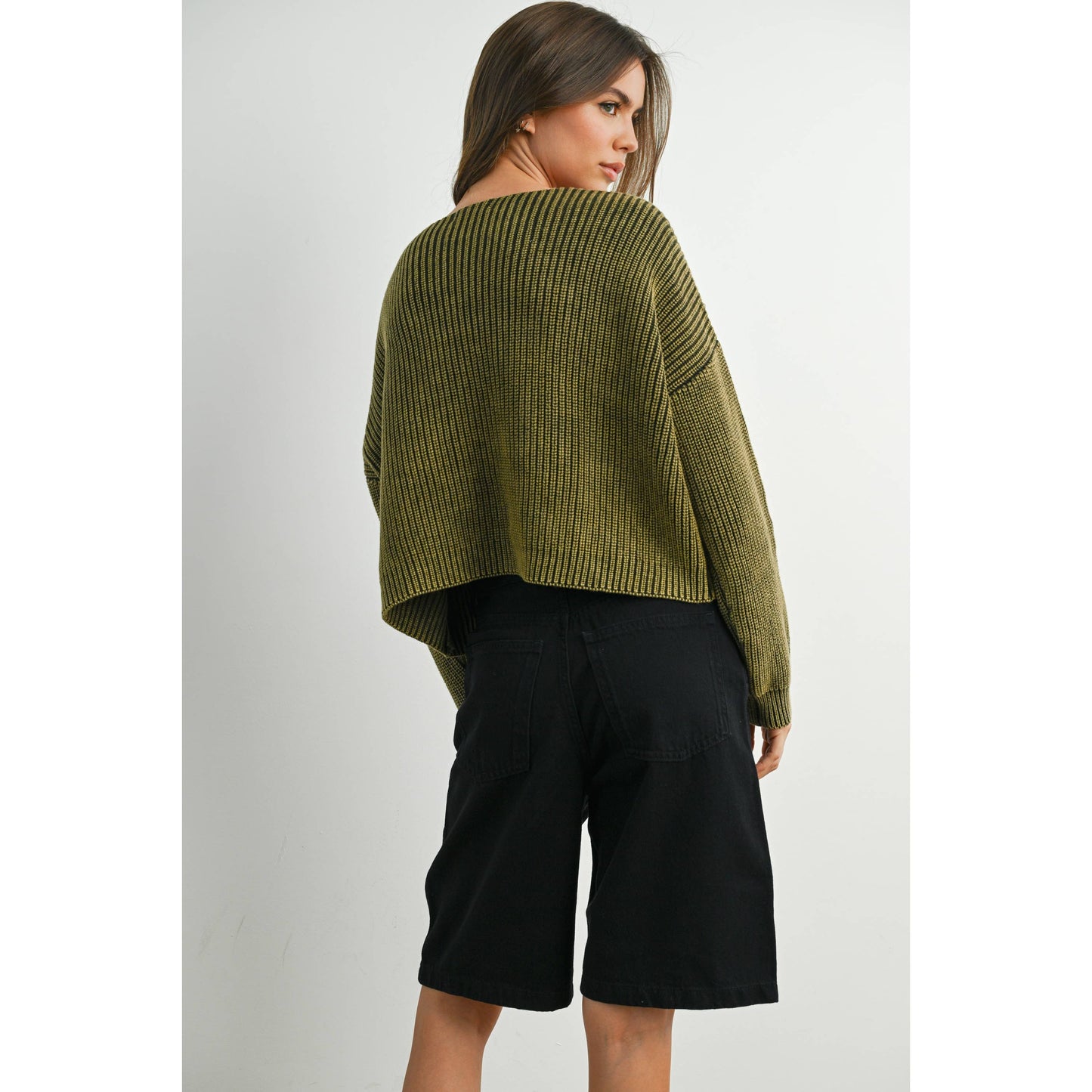 V-Neck Buttoned Ribbed Long Sleeve Cardigan - BMC7773