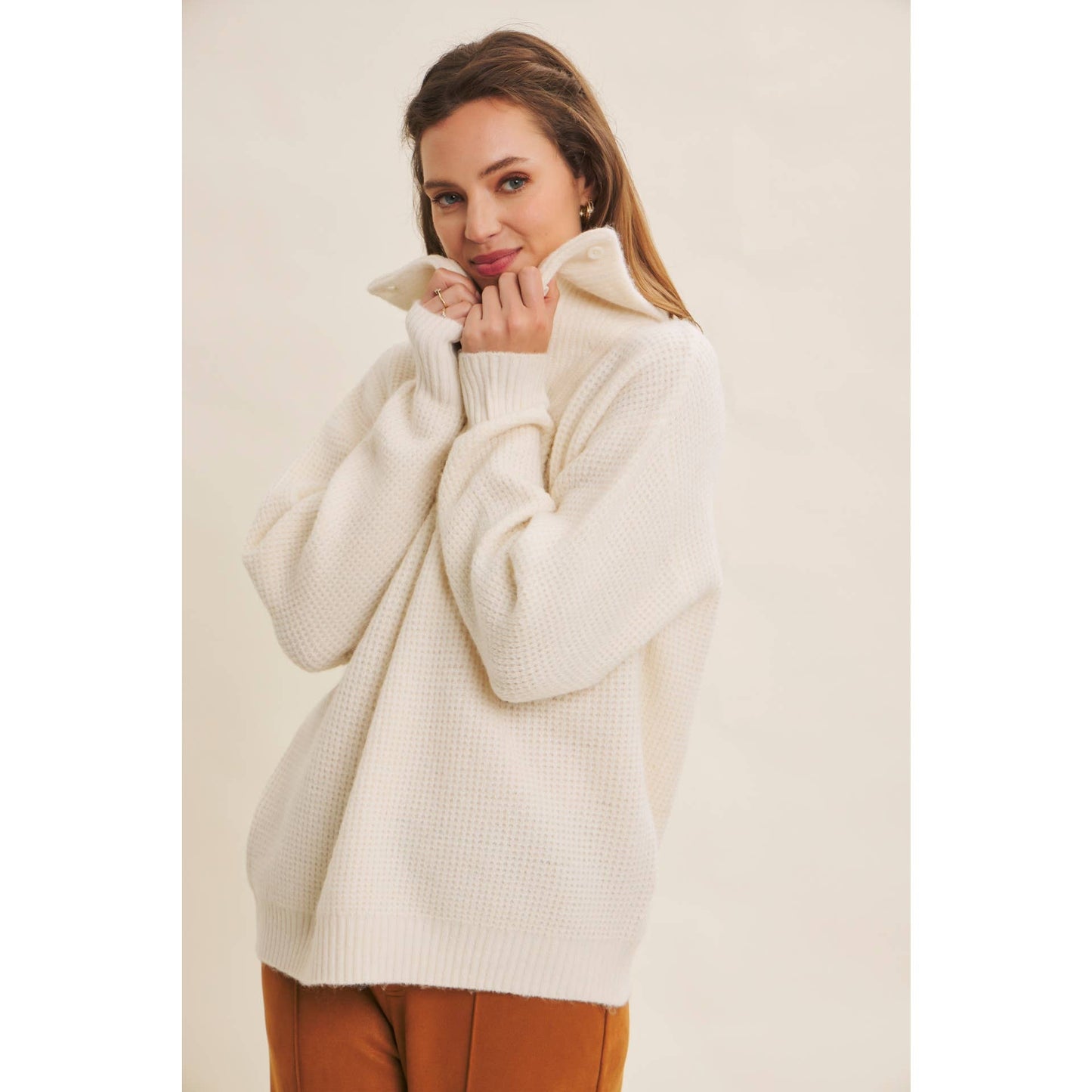 PLANET-FRIENDLY ESSENTIAL WOOL WAFFLE KNIT PULLOVER SWEATER