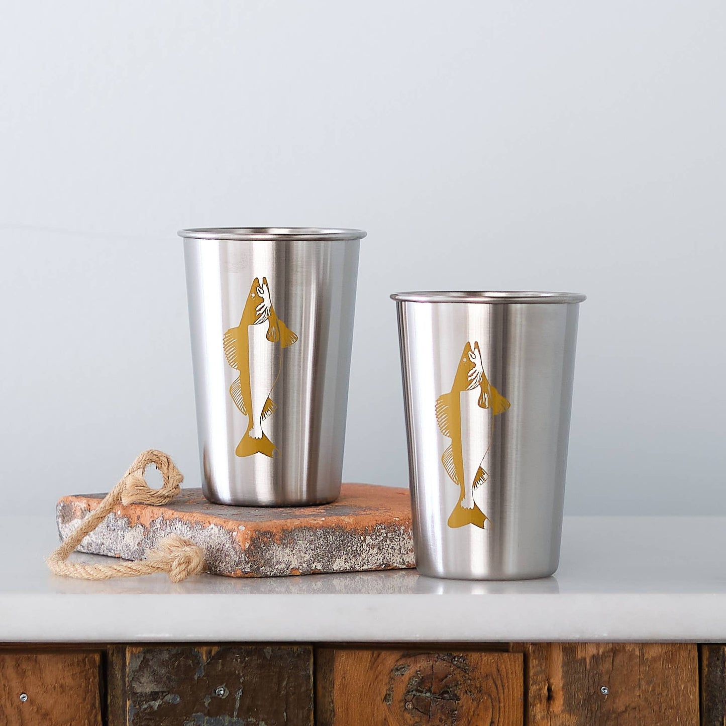 Gone Fishing Stainless Steel Pint Tumblers