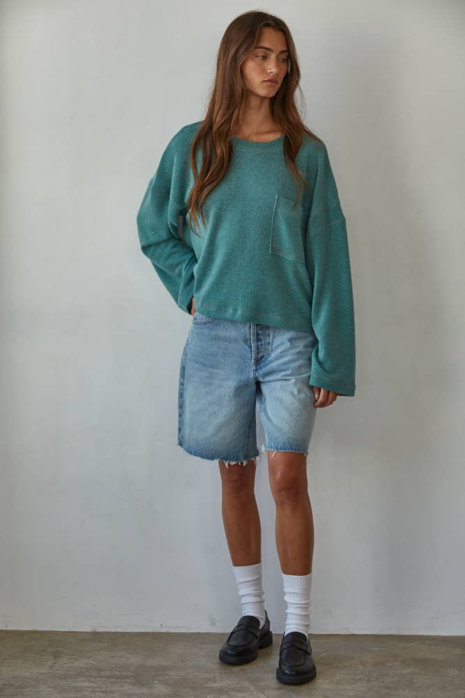 RJ3523 | Knit Polyester Spandex Front Pocket Pullover Top