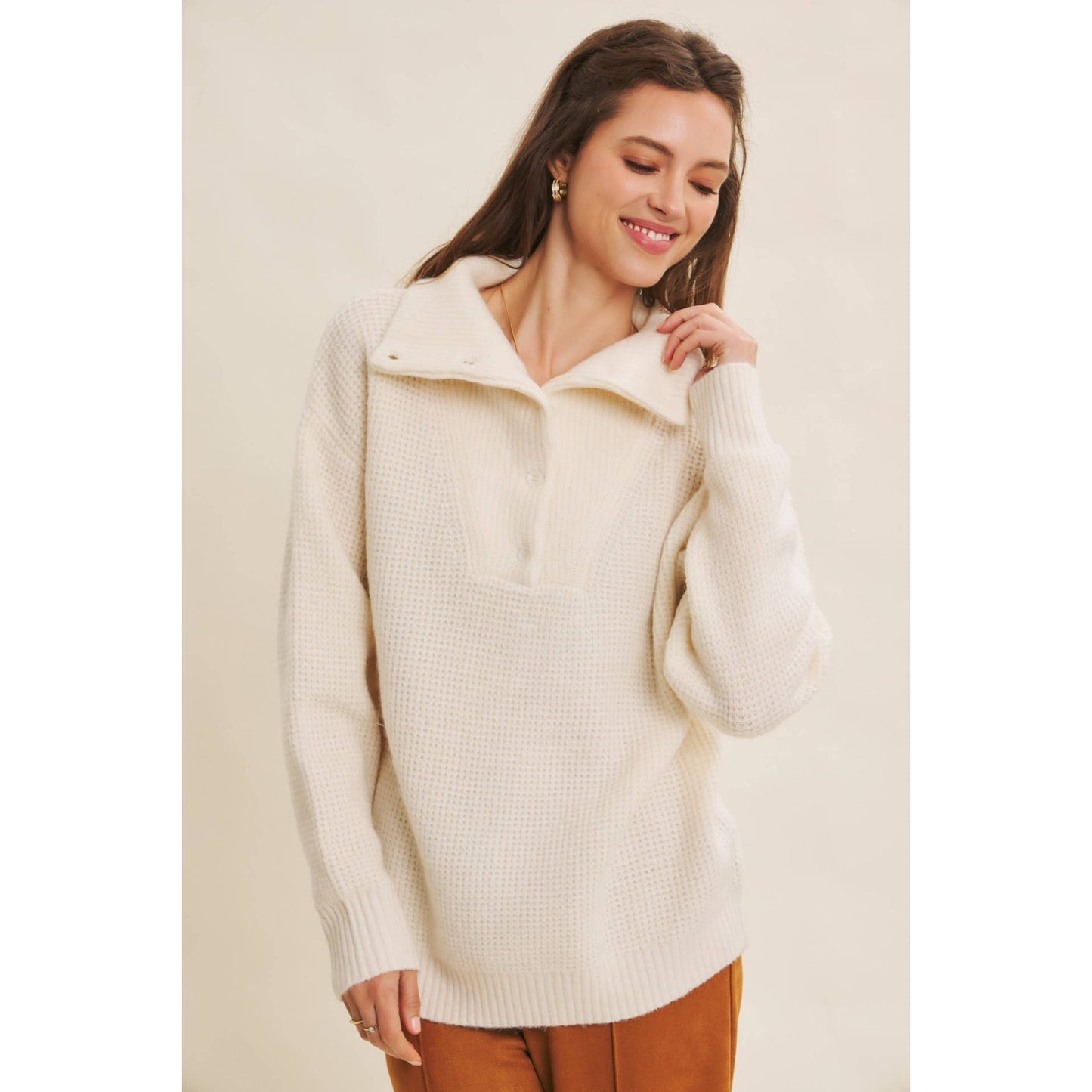 PLANET-FRIENDLY ESSENTIAL WOOL WAFFLE KNIT PULLOVER SWEATER