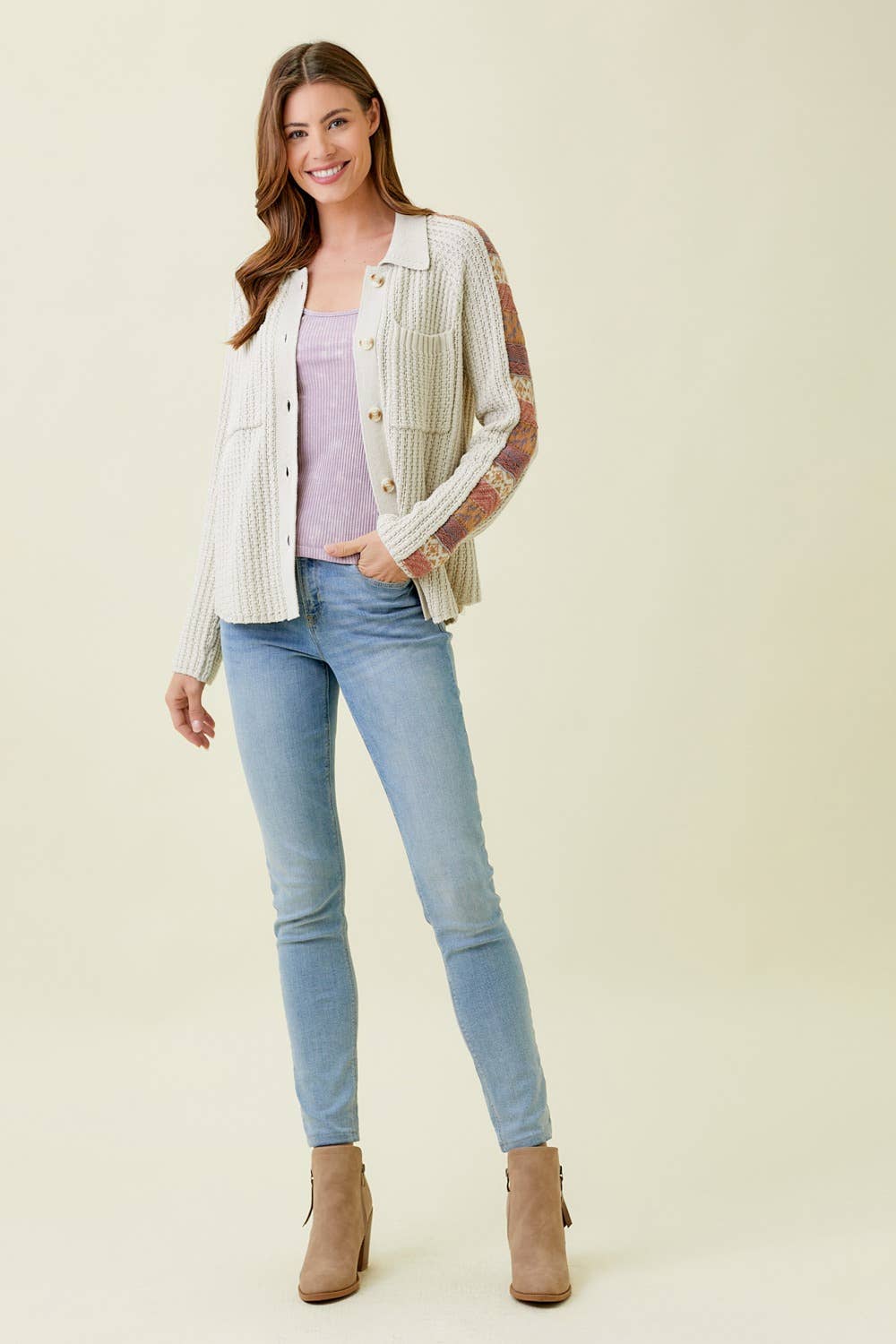 60290 Mixed Weaving Sweater Jacket