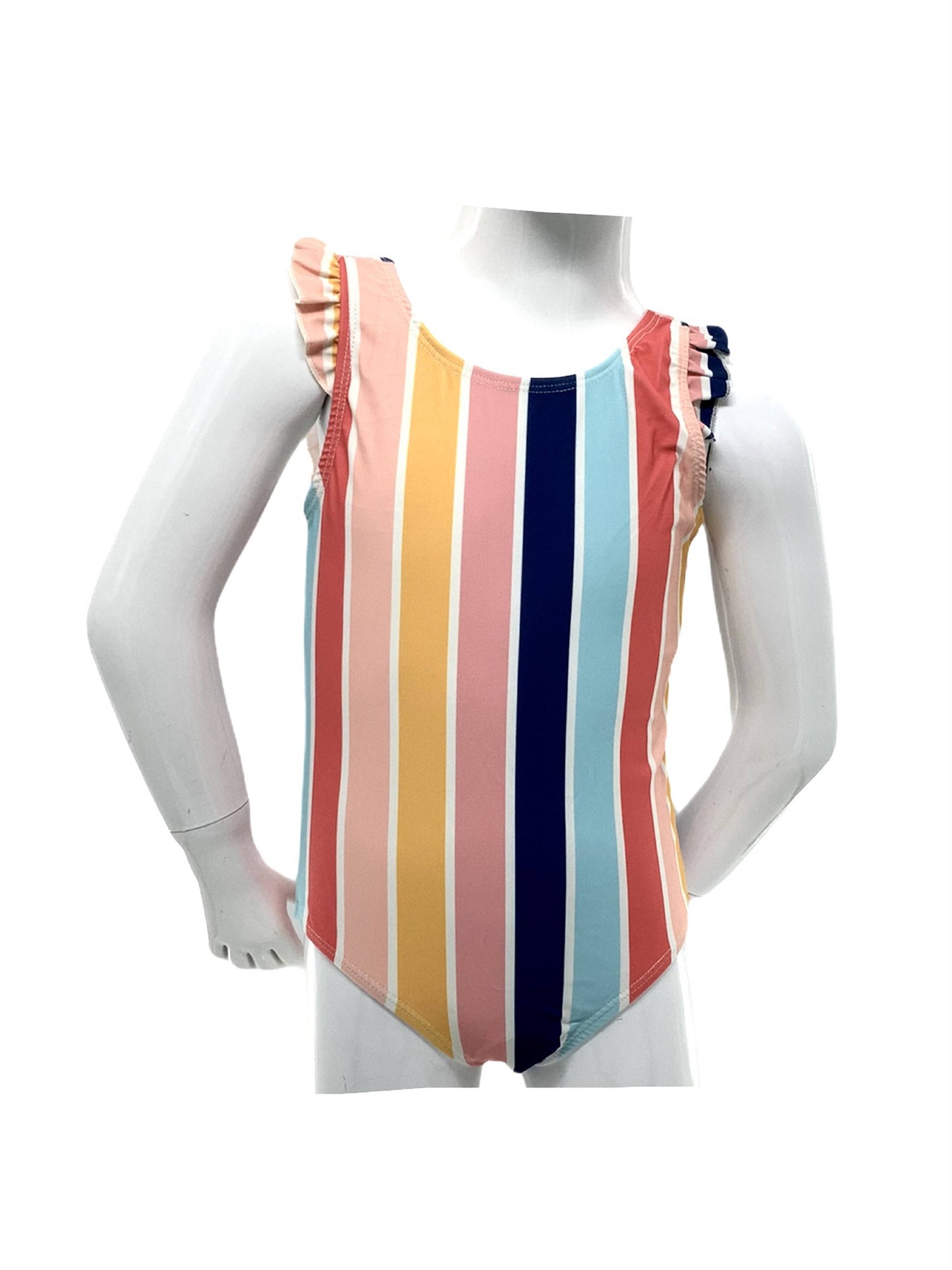 Tank 1pc with Ruffle Around Shoulder Upf 50+ Multi Stripe