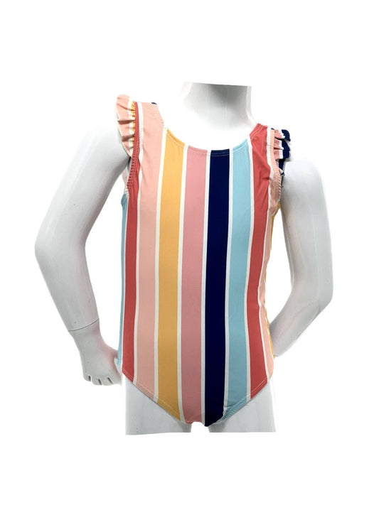 Tank 1pc with Ruffle Around Shoulder Upf 50+ Multi Stripe