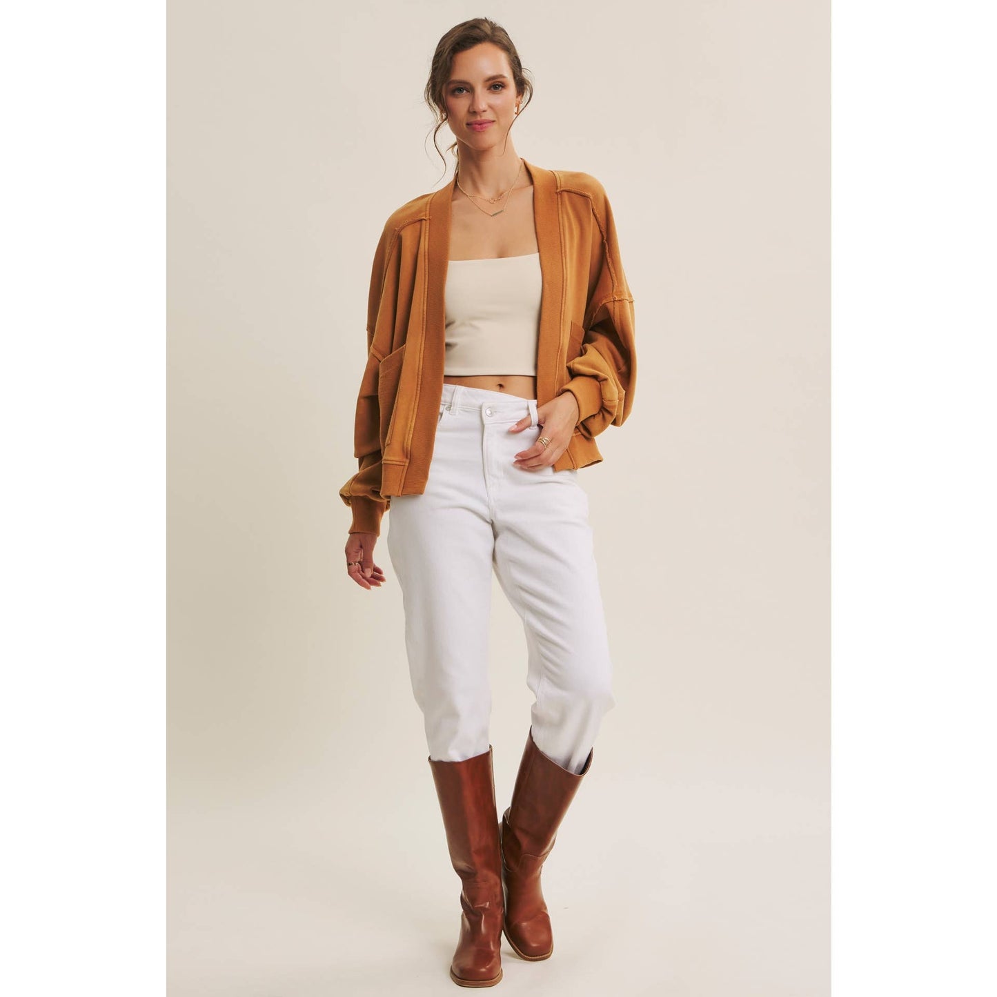 COZY FAVORITE MINERAL-WASHED FRENCH TERRY CARDIGAN