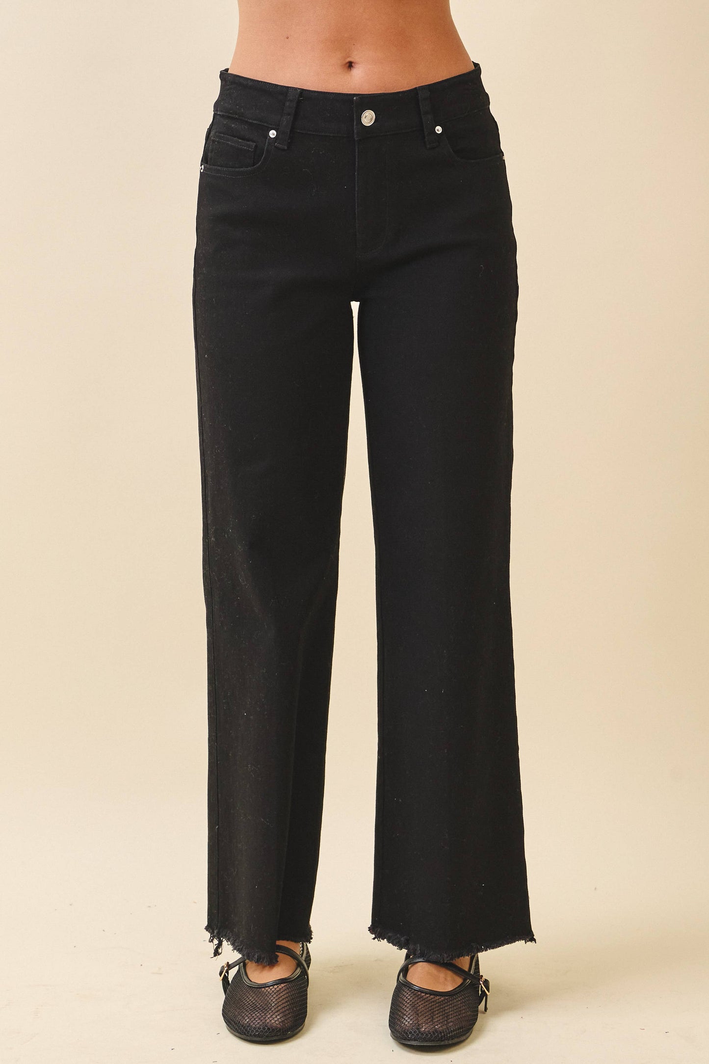 7164GK Wide Leg Raw Hem Denim Pants