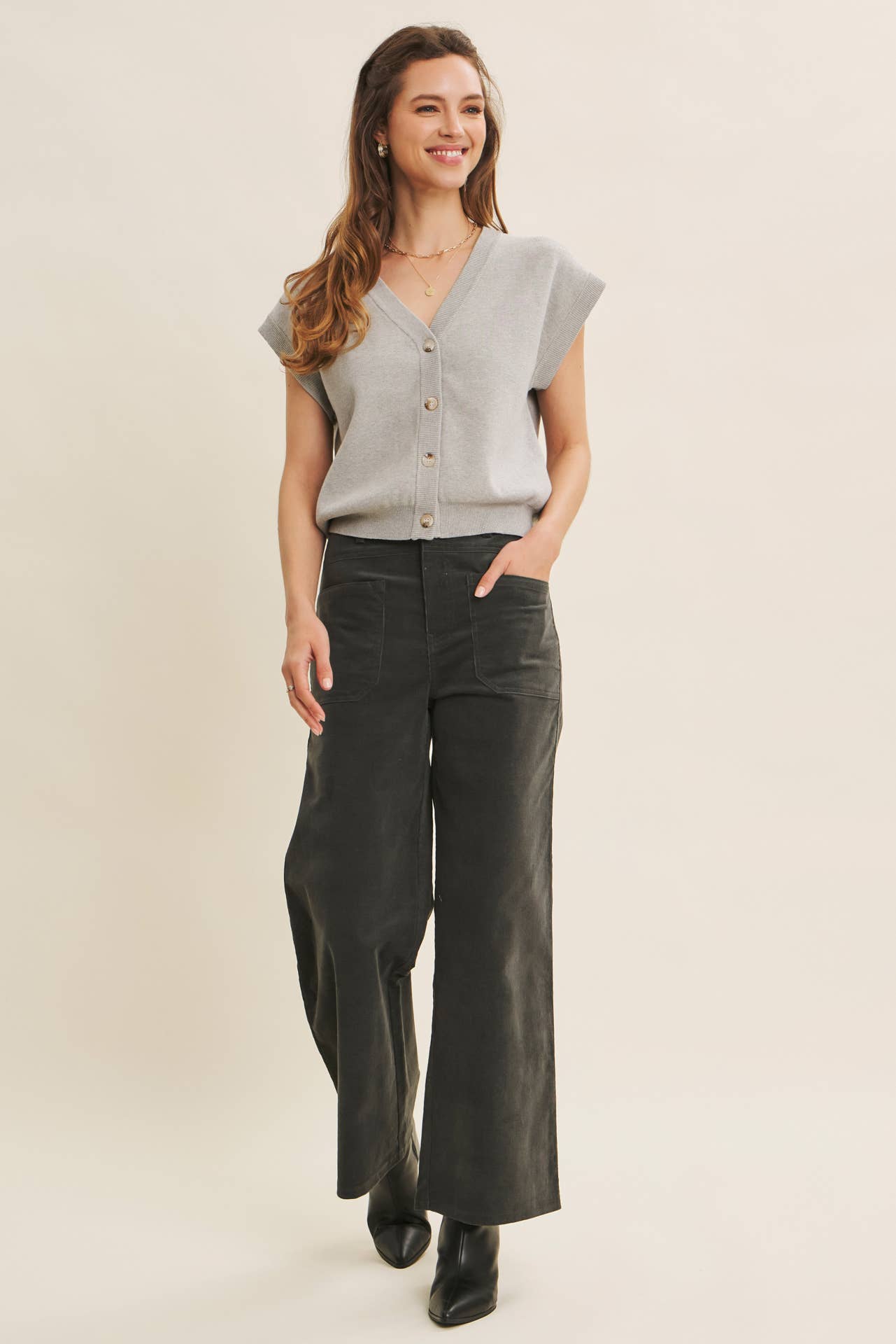 ESSENTIAL COZY CHIC CORDUROY WIDE-LEG PANTS