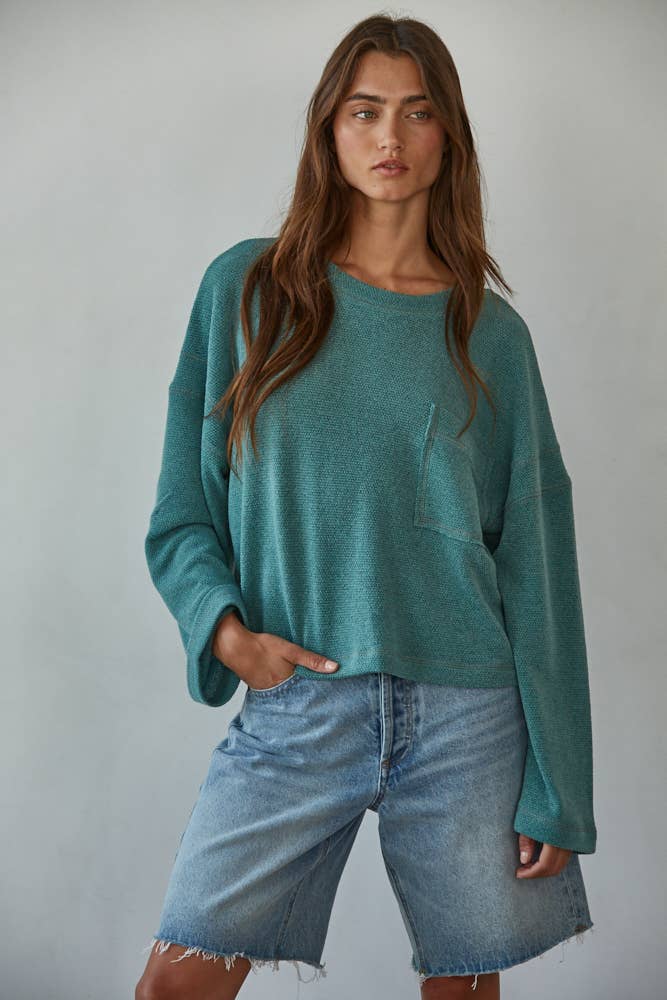 RJ3523 | Knit Polyester Spandex Front Pocket Pullover Top