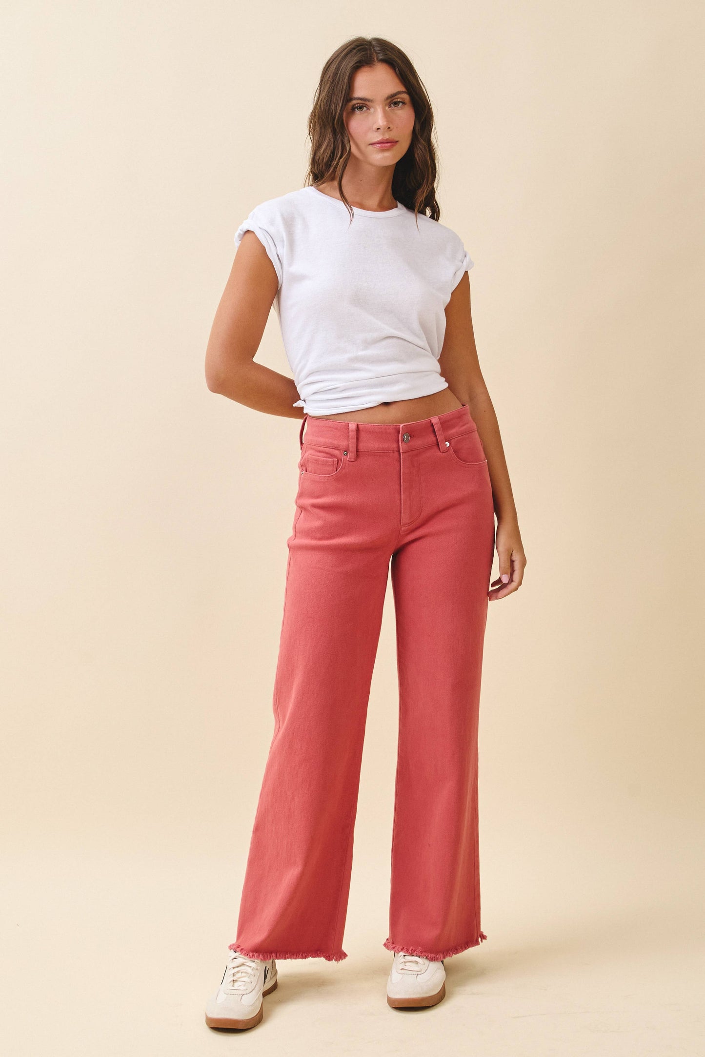 7164GK Wide Leg Raw Hem Denim Pants