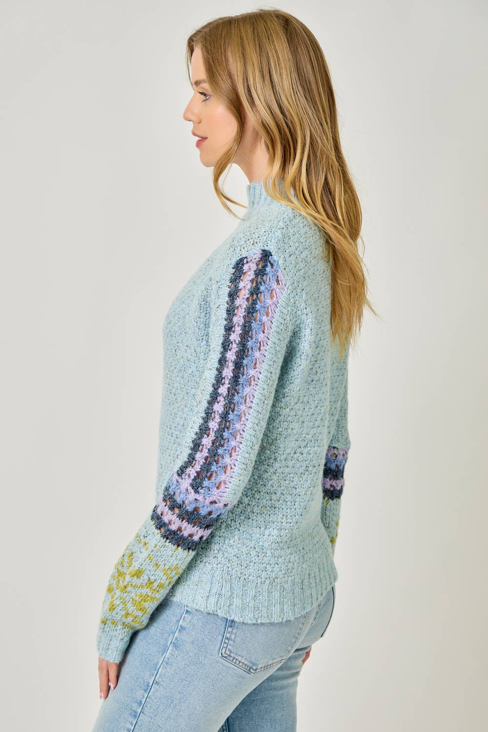 61313 Mock Neck Fair Isle Cuff Sweater