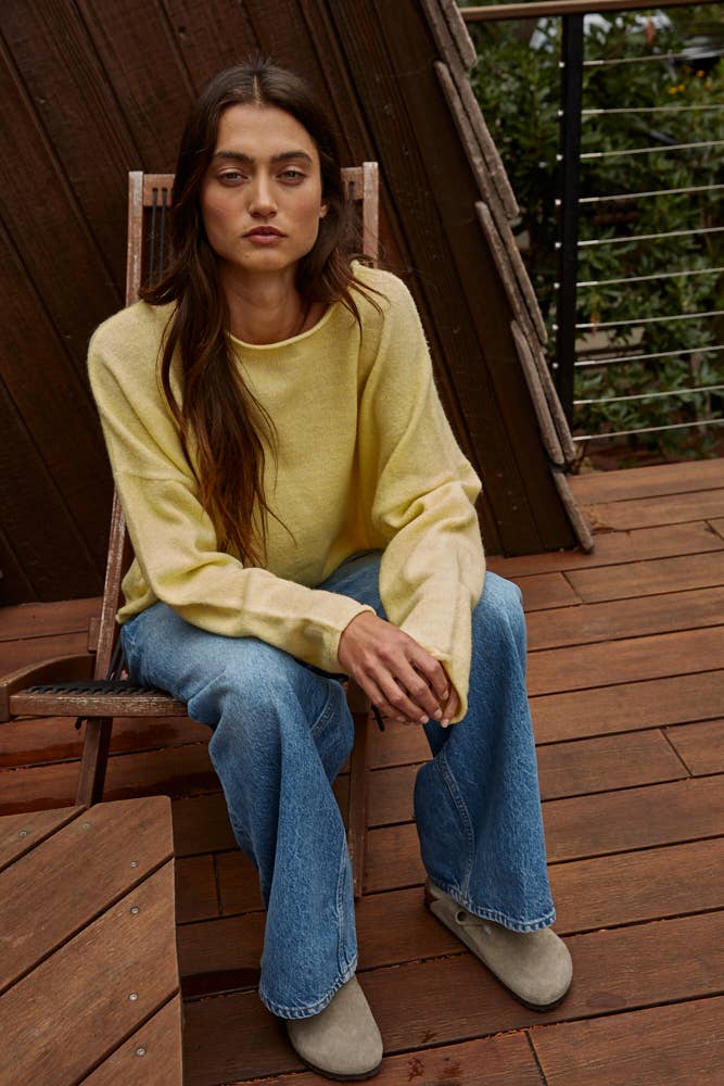 W2114 | Knit Sweater Rolled Round Neck Pullover Top