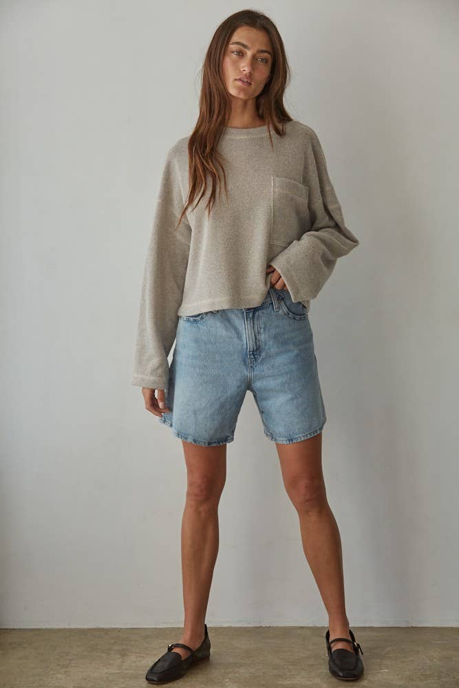 RJ3523 | Knit Polyester Spandex Front Pocket Pullover Top