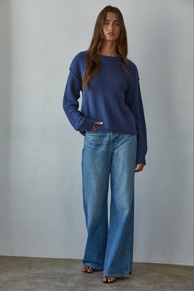 W1155 | Knit Sweater Crew Neck Long Sleeve Pullover Top