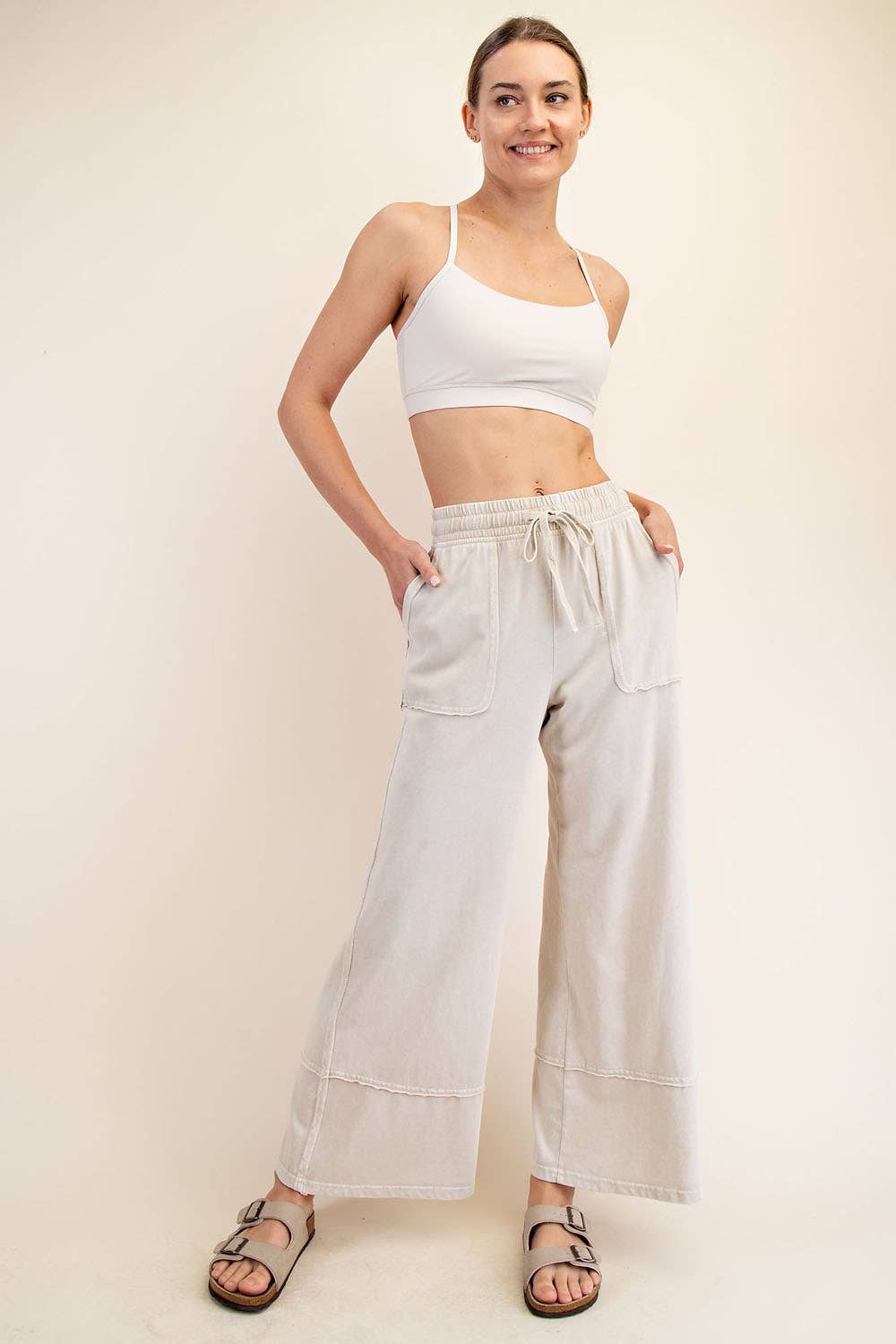 MINERAL WASHED WIDE LEG PANT