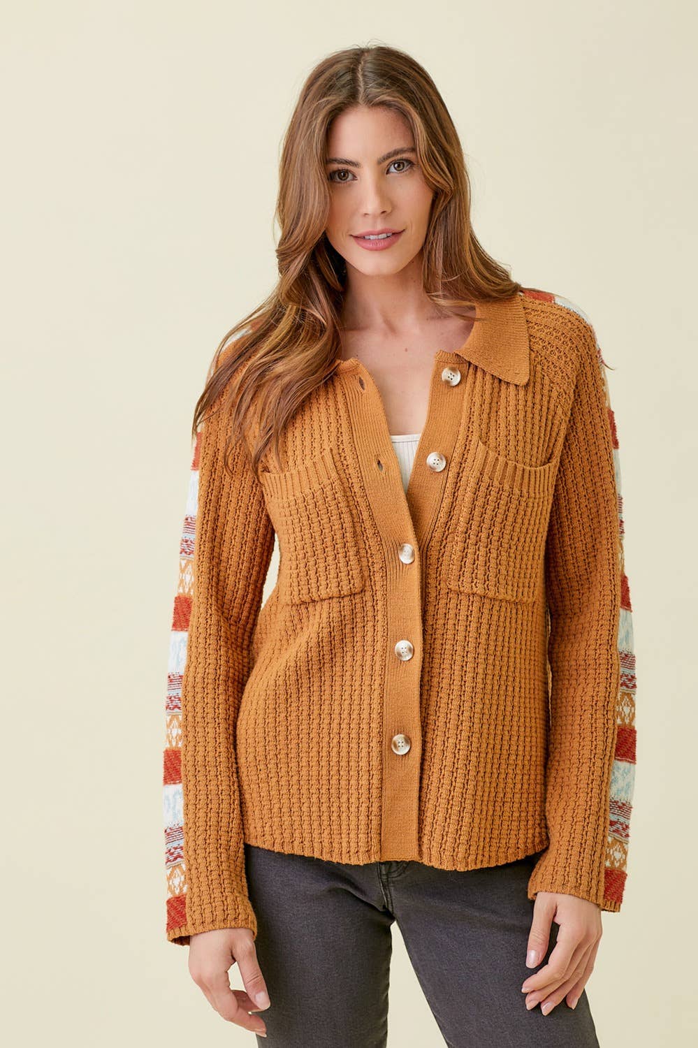 60290 Mixed Weaving Sweater Jacket